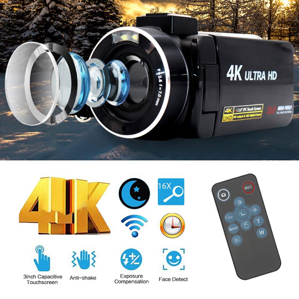 4K Anti-Shake Digital Video Camera with 18X Zoom & 3in IPS Touch Screen - HD DV Camcorder for Outdoor Recording, Vlogging, Travel, and Family Events