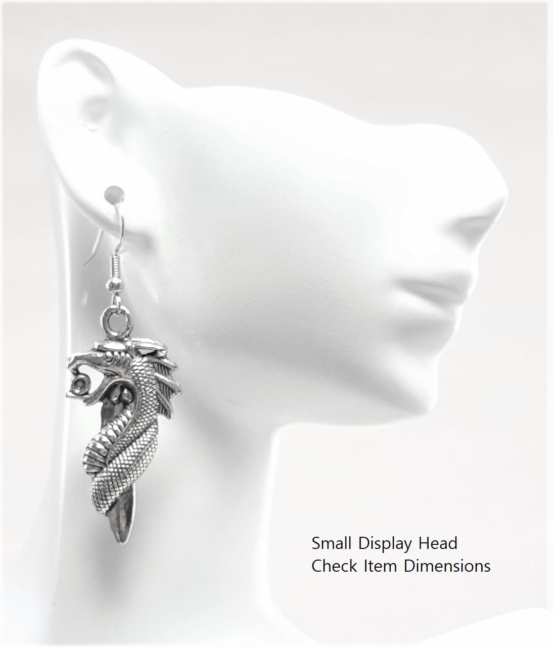 Hypoallergenic Silver Alloy Dragon Charm Dangle Earrings 42x21mm - Fishhook & Ball Post Options for Women | Gothic Jewelry, Fantasy Costume Accessories, Gift for Mythology Lovers