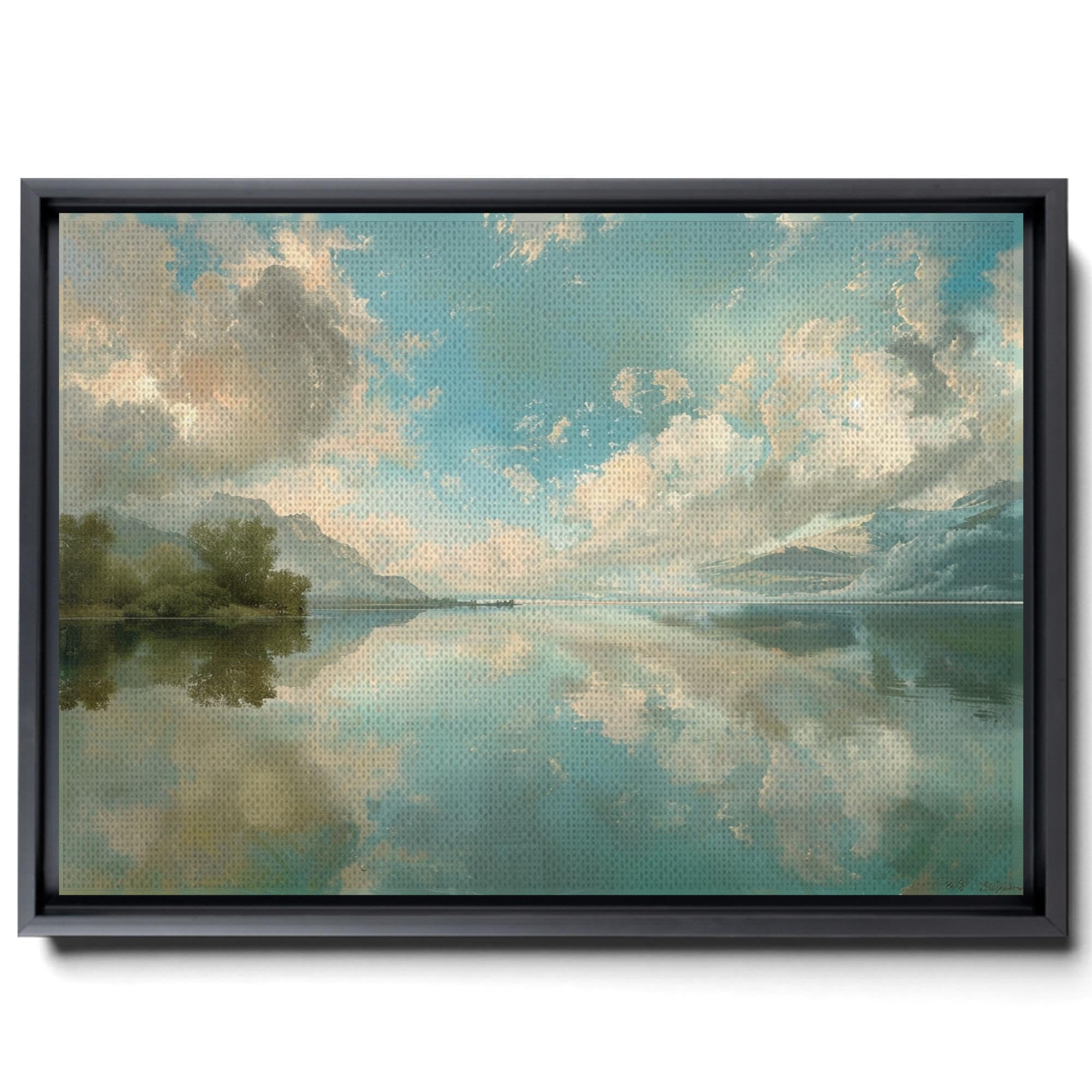 Vintage Lake Scene Wall Art - Nature Landscape Retro Painting with Mountains - Wall Decor for Bedroom, Living Room, Kitchen & Office - Perfect for Rustic, Farmhouse or Coastal Home Decor