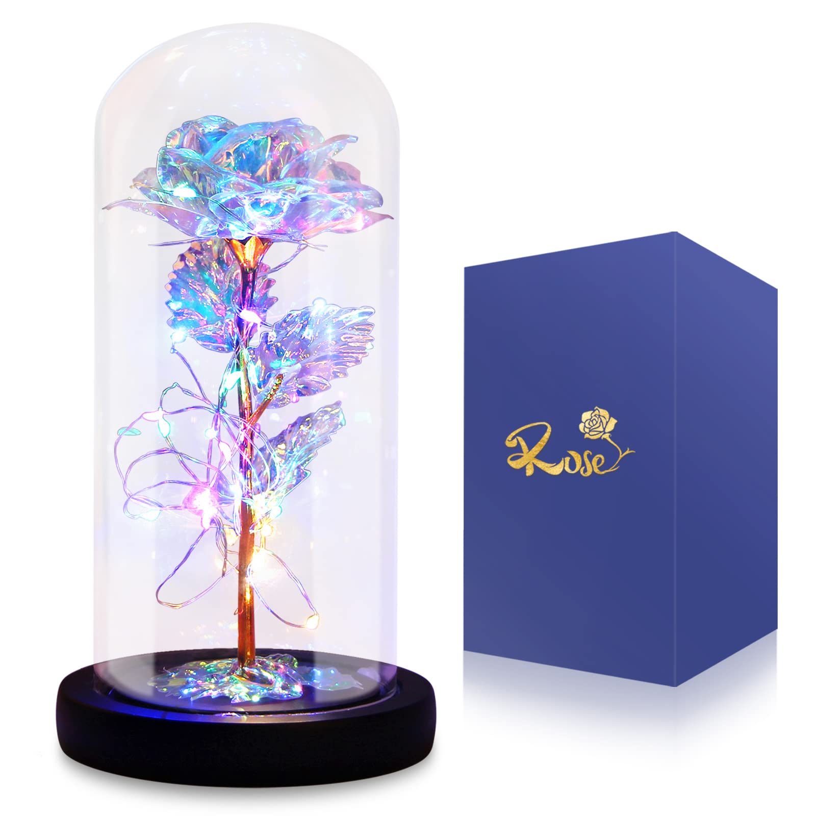 Eternal Rose Glass Flower - Romantic Birthday Gift for Women, Anniversary, Valentine's Day, Mother's Day, Christmas - Light Up Gold Rose Gift for Mom, Wife, Grandma, Girlfriend - Perfect for Home Decor, Wedding Centerpiece, Romantic Surprise