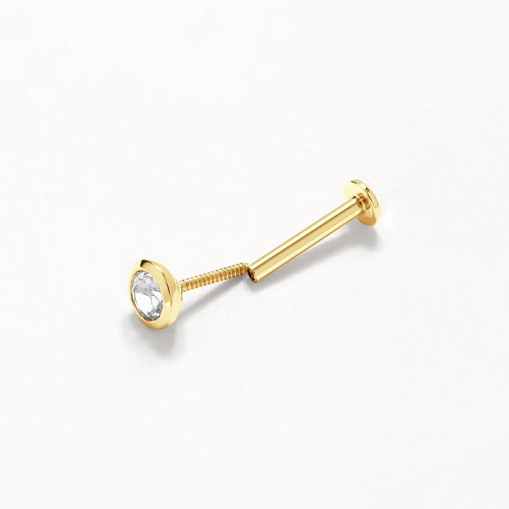 10K Gold White Topaz Bezel Helix Single Stud Earrings - Perfect for Everyday Wear & Special Occasions