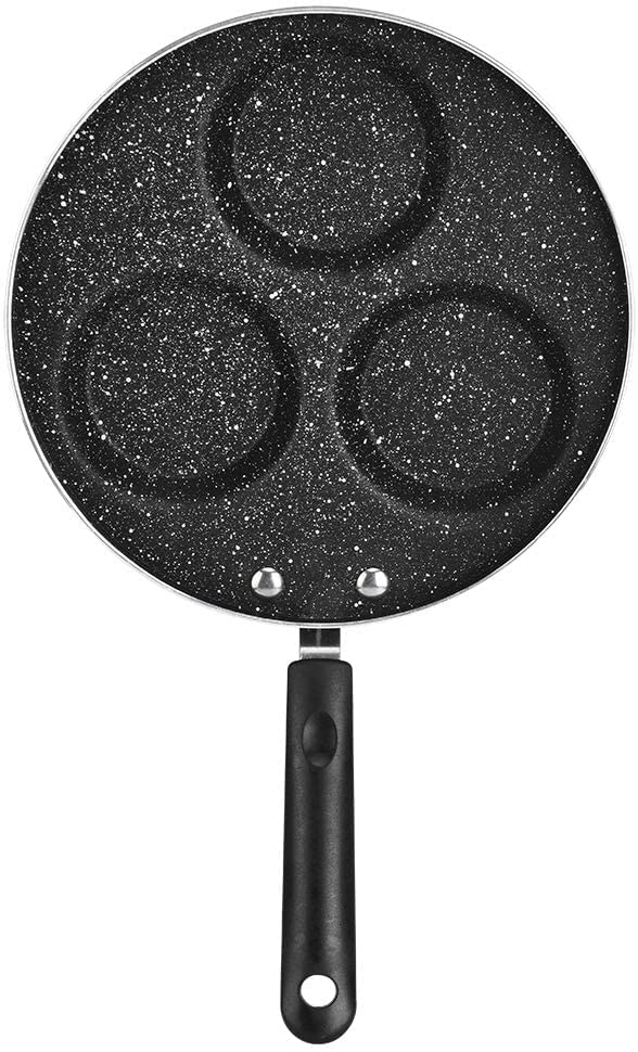 Nonstick 3-Hole Egg Frying Pan - Round Omelet Burger Pancake Pan with Non-Stick Coating | Perfect for Home Kitchen, Breakfast Cooking & Camping Trips | Durable Cookware for Eggs, Pancakes & Sandwiches