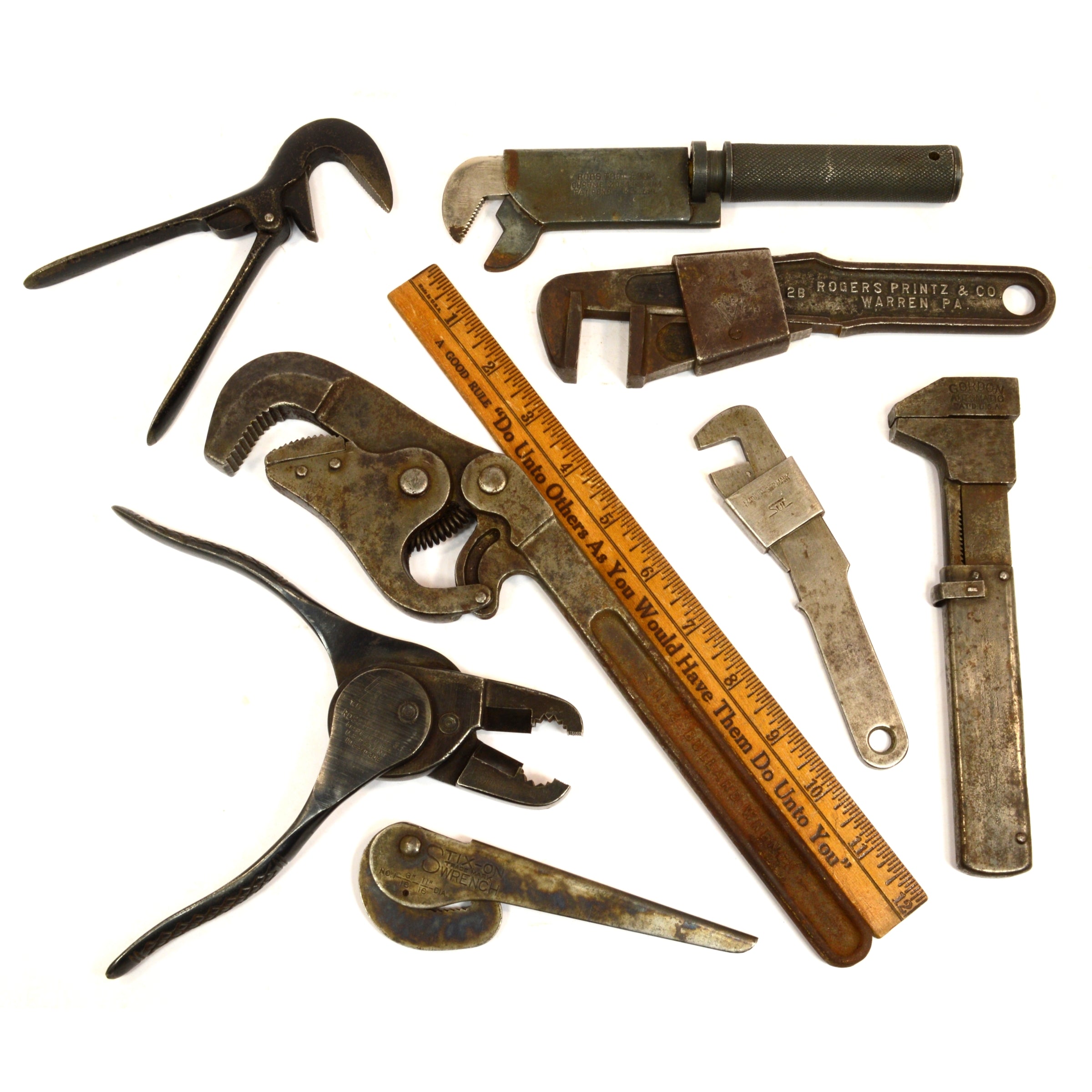 Vintage Mixed Wrench Set of 8 - Bullard, Boos Tool, Gordon, Printz, Sul Ross Mfg - Antique Tools Collection for Restoration Projects & Vintage Workshop Decor
