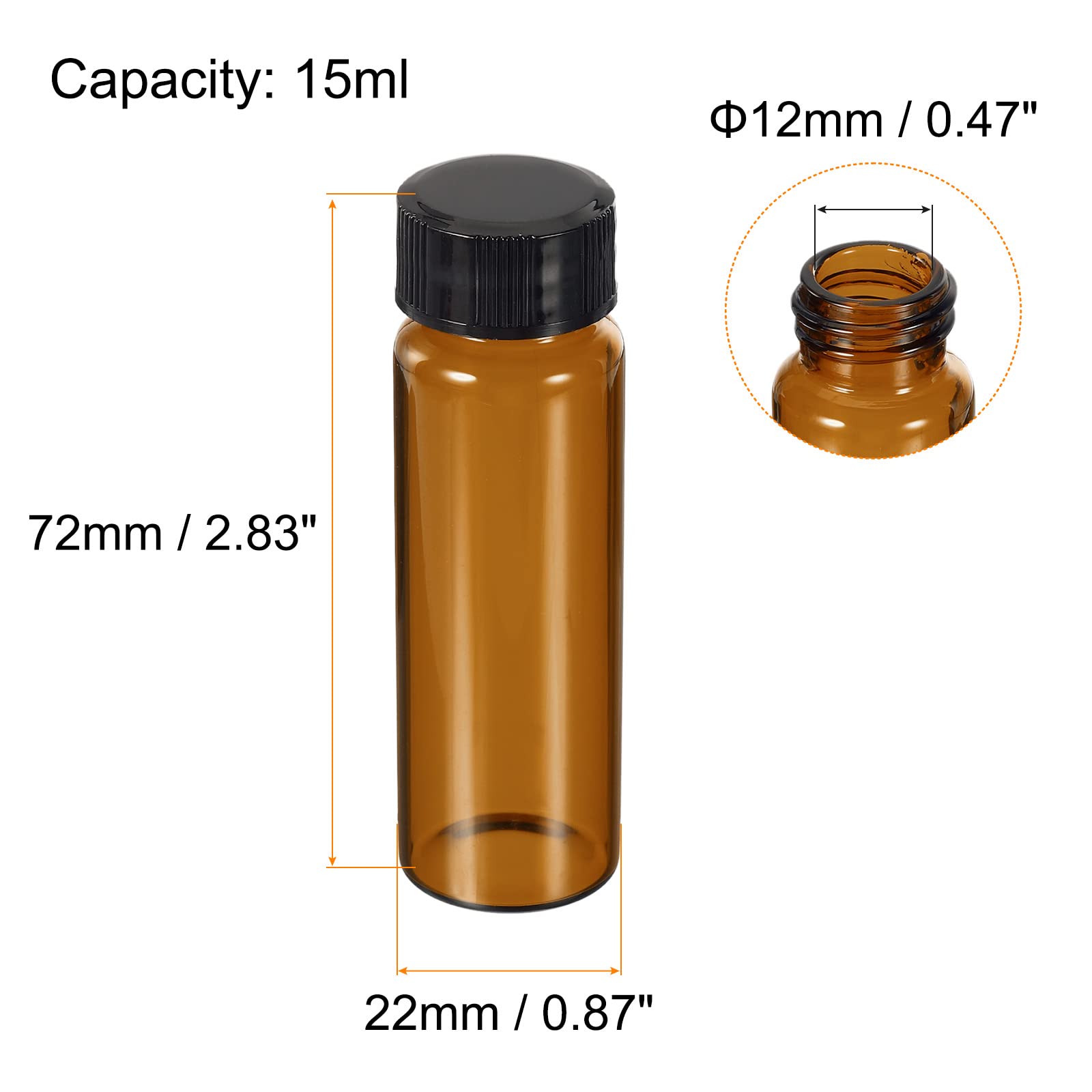 15mL Reagent Media Bottles - 10 Pack Round Glass Storage Bottles with Plastic Screw Caps for Lab & Home Use | Ideal for Chemical Solutions, Essential Oils & DIY Projects