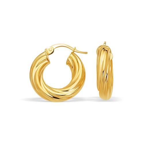 14K Yellow Gold Fancy Twist Hoop Earrings - 7/8 Inch Diameter Dainty Everyday Jewelry for Women, Perfect for Work, Date Night & Special Occasions