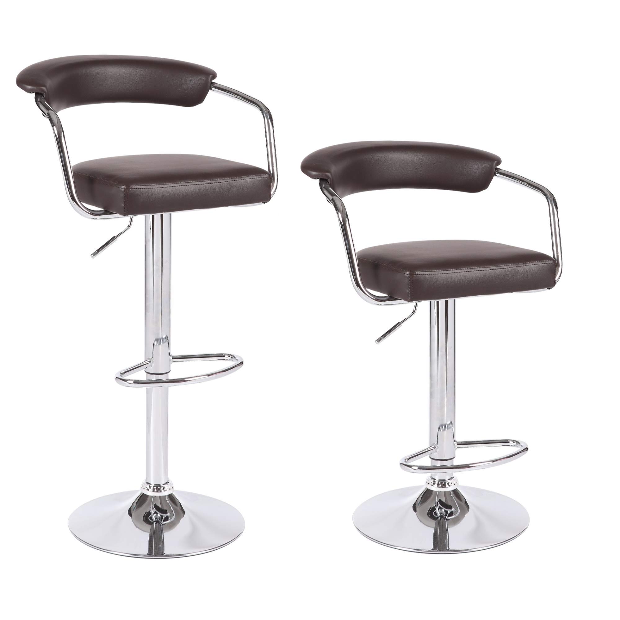 Emerald Swivel Leather Adjustable Hydraulic Bar Stool Set of 2 - Dark Brown Counter Height Stools for Kitchen Island, Home Bar & Dining Room