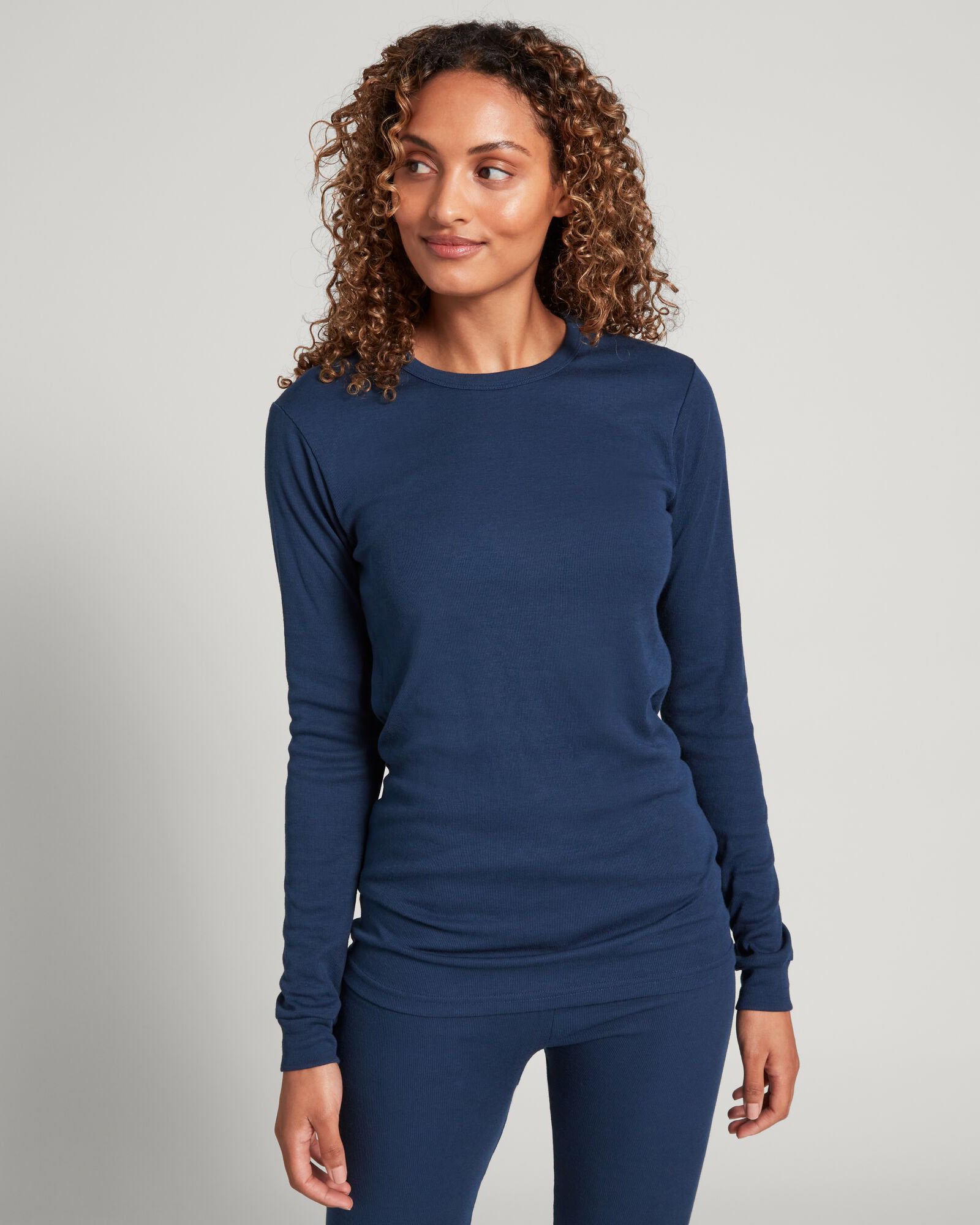 KMDCore Women's Long Sleeve T-Shirt - Soft Stretch Crewneck Casual Top in Navy Blue | Perfect for Work, Gym & Everyday Wear