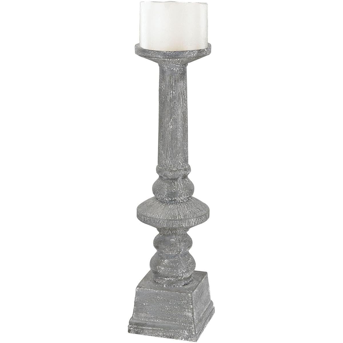 Floor Standing Washed Candle Holder - Medium Grey Whitewash Distressed Wood Candle Stand for Farmhouse, Rustic & Coastal Home Decor
