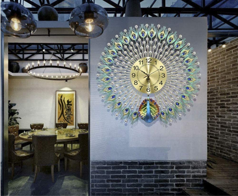 European Peacock Wall Clock - Elegant Crystal Living Room Decor, Creative Personality Art Wall Clock for Bedroom, Kids Room, Kitchen & Home Office - 27.5 Inch (70cm) - Perfect for Home, Office & Gift Giving