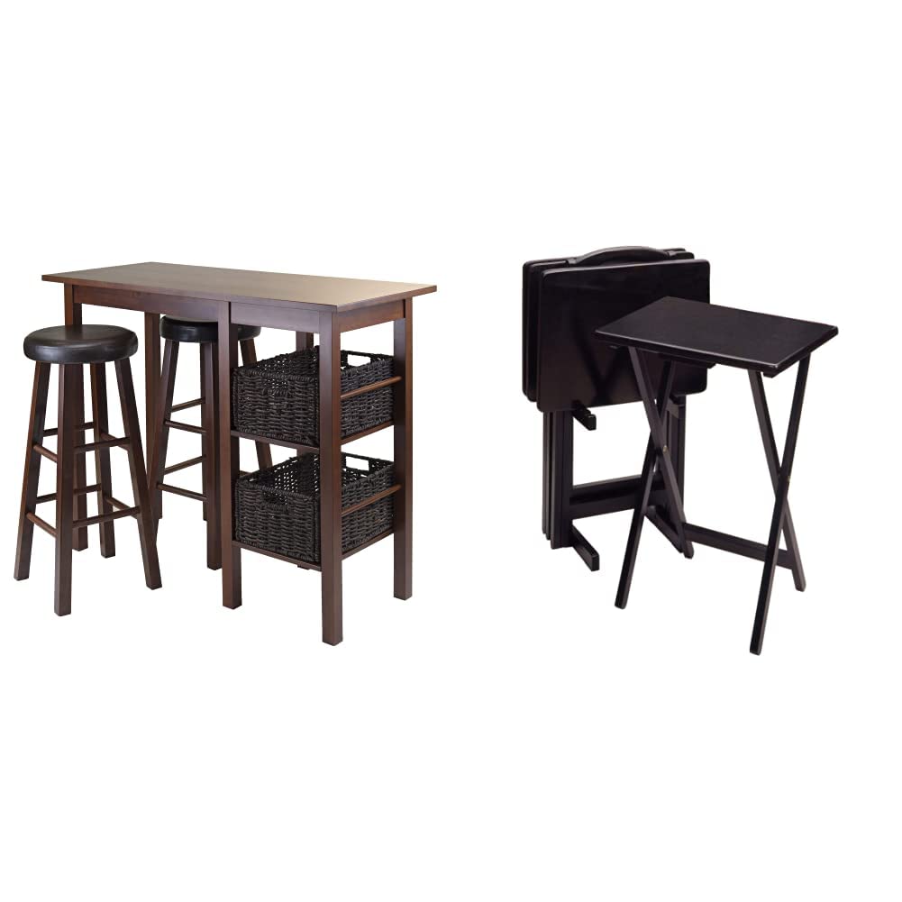 Winsome Alex 5-Piece Snack Table Set in Walnut & Black - Modern TV Tray Tables for Living Room, Bedroom, or Small Space Dining