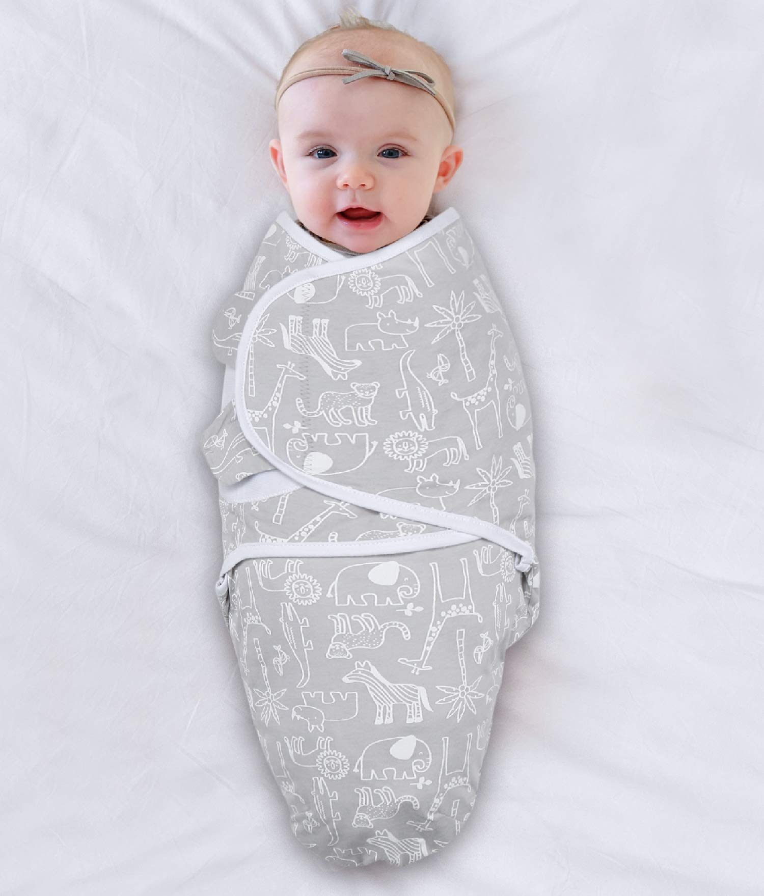 Peanutshell Baby Swaddle Blankets 3-Pack - Soft Grey Safari Animals & Stars Design for Newborns (Medium/Large) - Perfect for Sleeping, Swaddling & Nursery Comfort