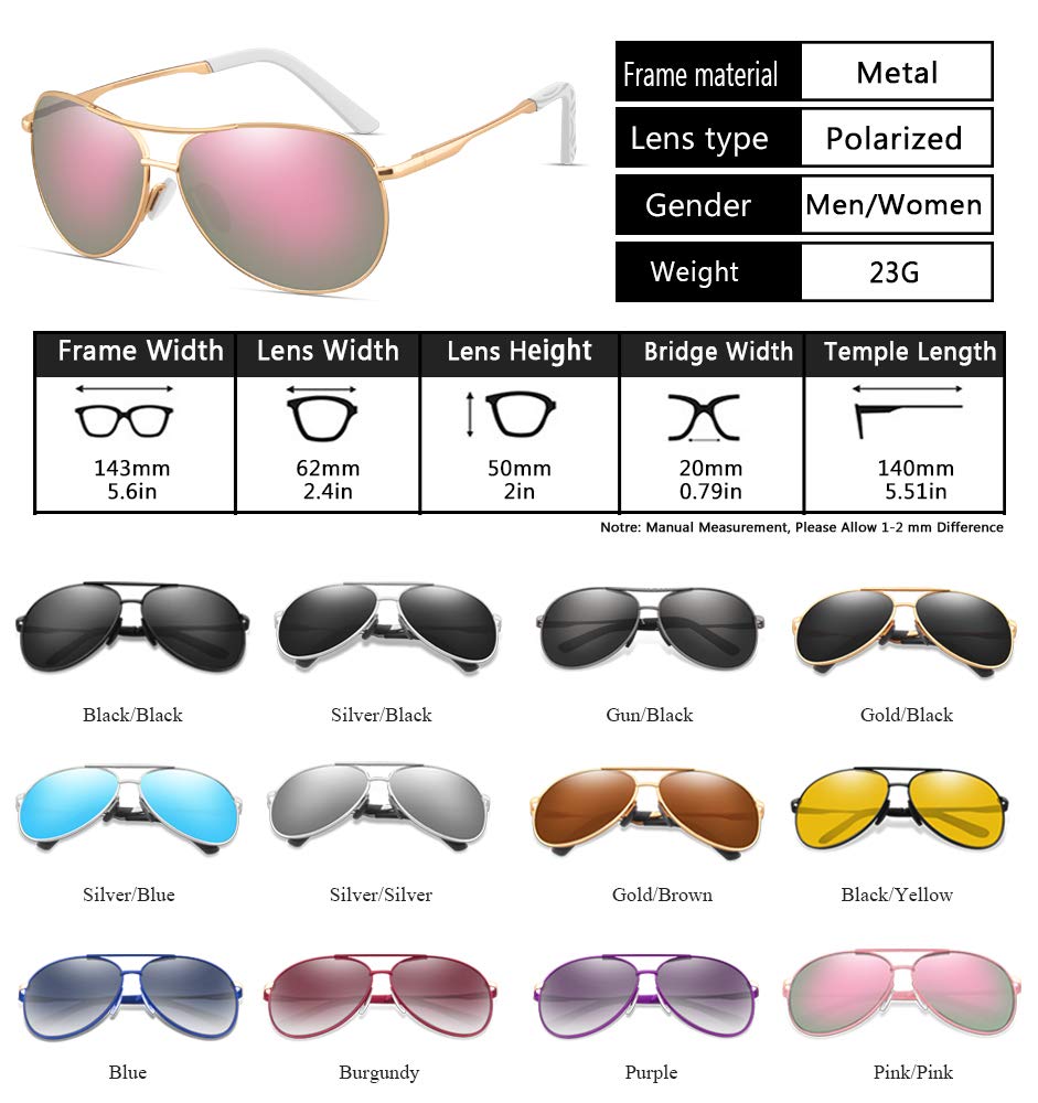Polarized Aviator Sunglasses for Men & Women - Metal Frame UV400 Protection - Perfect for Driving, Outdoor Sports & Fashion Accessories
