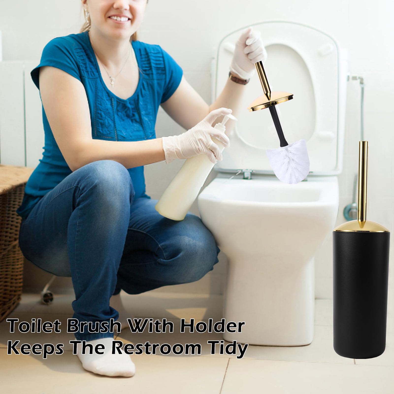 Premium 9-Piece Black & Gold Bathroom Accessories Set - Modern Soap Dispenser, Toothbrush Holder, Toilet Brush with Stand, Waste Bin, Soap Dish, Tumbler & Organizer Tray | Luxury Spa-Style Vanity Decor for Master Bath, Guest Bath & Powder Room