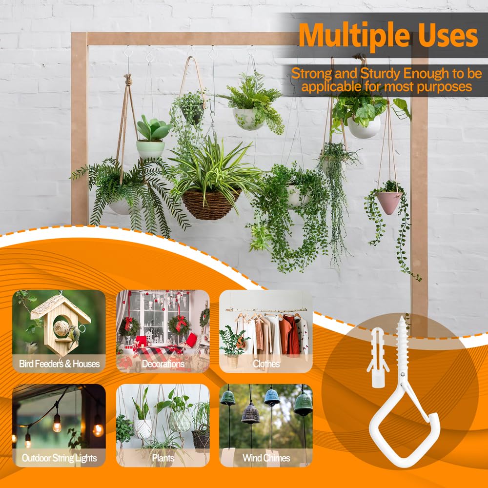 10-Pack Heavy Duty White Metal Ceiling Hooks - Screw-in Wall Hooks for Hanging Lights, Plants & Decor - Perfect for Christmas Lights, Garage Storage & Home Organization