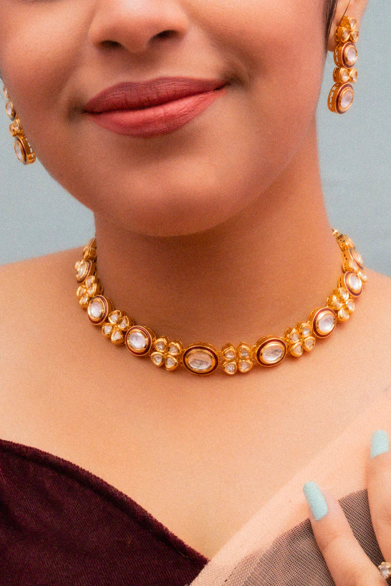 Luxury Gold Plated Royal Kundan Necklace and Earrings Set for Women - Indian Bridal Jewelry, Wedding Party Accessories, Ethnic Fashion Statement (D832)