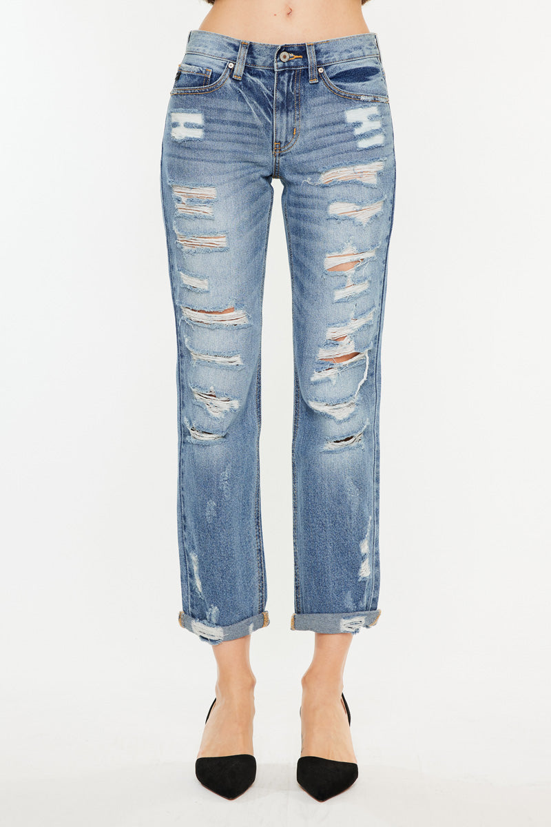 Stylish Baker Mid Rise Boyfriend Jeans for Women - Comfortable Relaxed Fit Denim Pants for Casual Wear & Everyday Outfits
