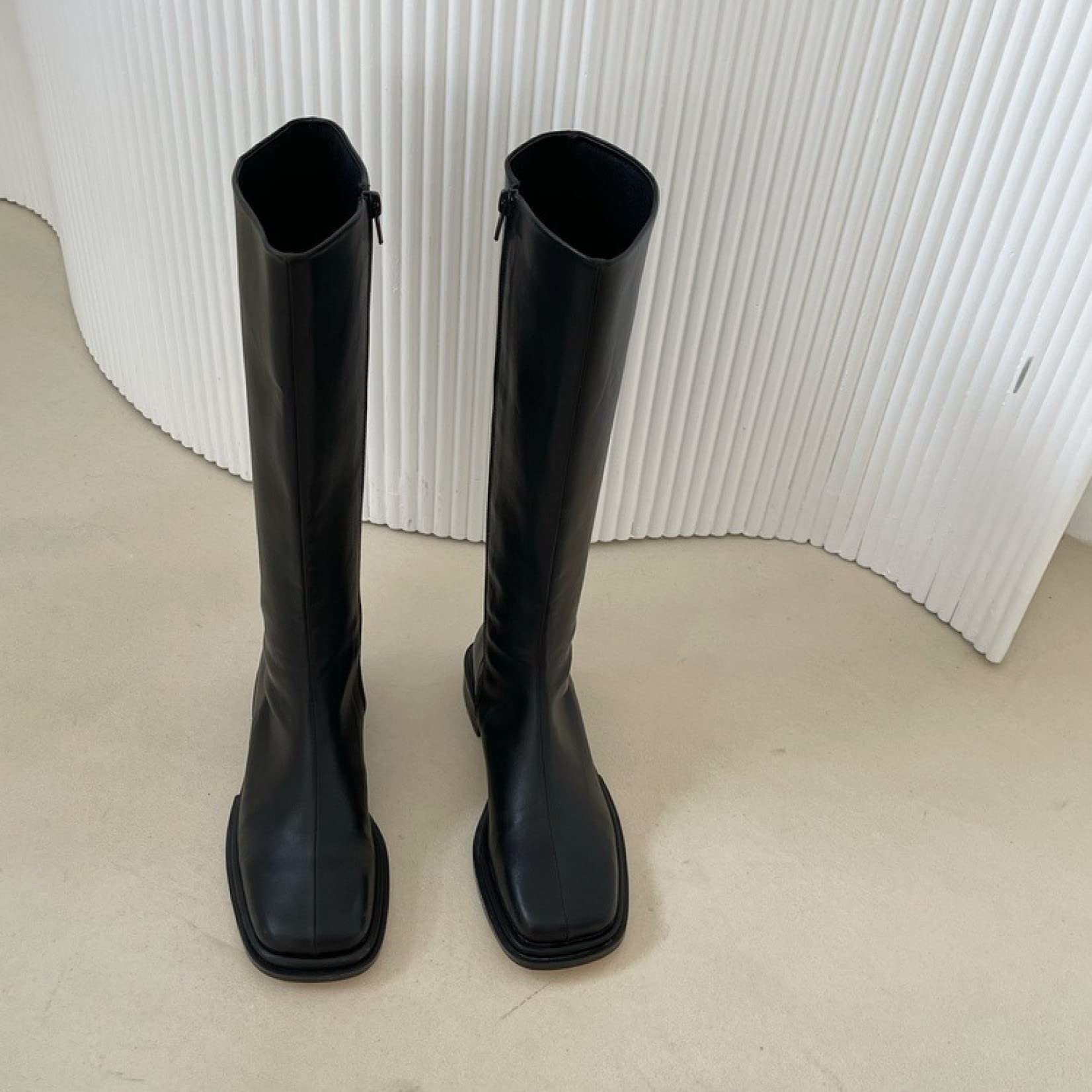Women's Knee High Boots - Punk Style Synthetic Leather Riding Boots with Chunky Low Heel, Side Zip & Square Toe | Perfect for Fall Fashion, Motorcycle Riding & Everyday Wear