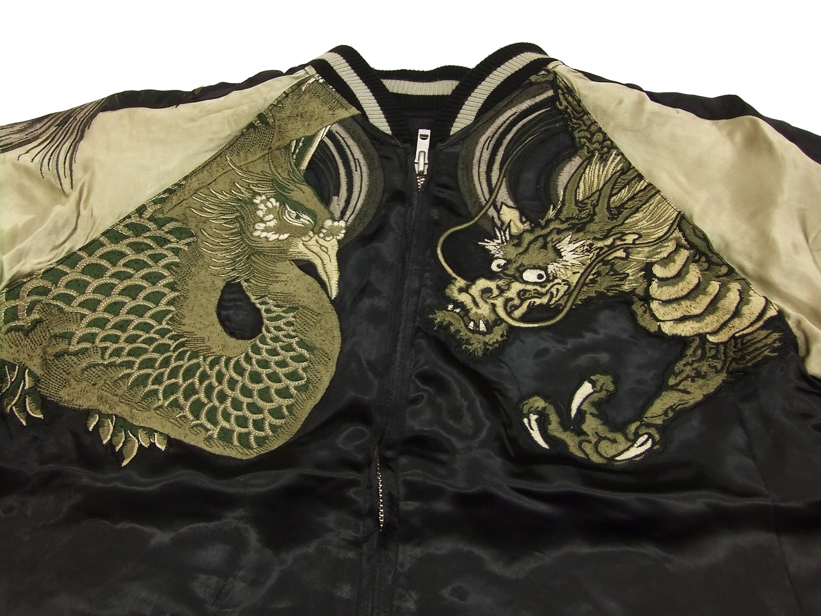 Men's Japanese Souvenir Jacket - Hanatabi Gakudan Sukajan with Phoenix & Dragon Design (SSJ 024) | Vintage Bomber Style for Streetwear & Casual Fashion