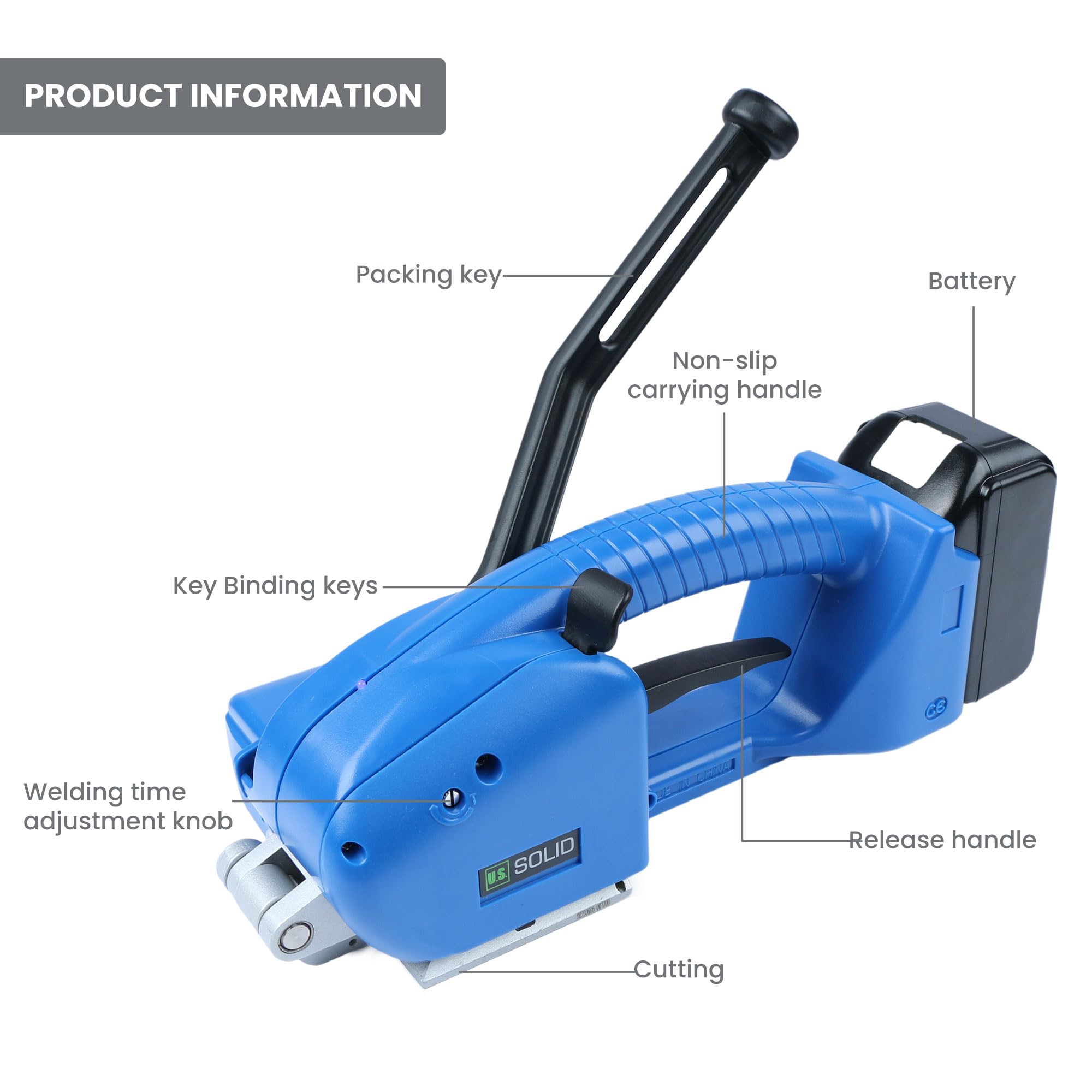 U.S. SOLID Electric Strapping Machine - Handheld Semi-Automatic Banding Tool for 1/2-5/8 inch PP PET Straps | Perfect for Packaging, Shipping & Warehouse Use