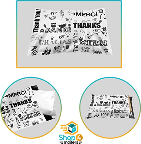 10x13 Glossy Multi-Language Thank You Poly Mailer Envelopes (2 Mil) - Perfect for Ecommerce, Retail Packaging & Shipping | Shop4Mailers