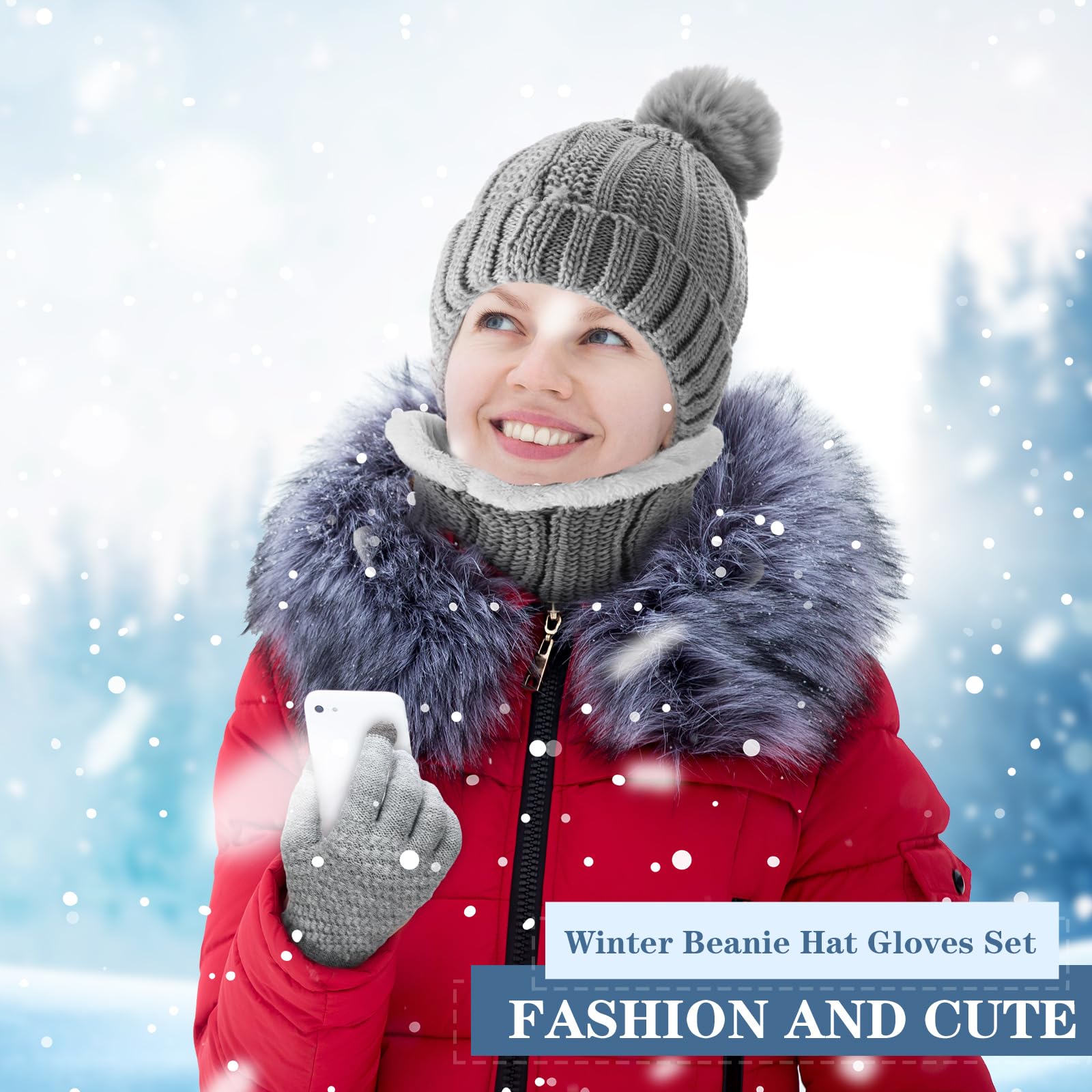 18 Pcs Winter Beanie Hat Scarf Gloves Set for Men & Women - Fleece Knit Beanie, Neck Warmer & Touchscreen Gloves - Cold Weather Accessories for Skiing, Snowboarding & Outdoor Activities