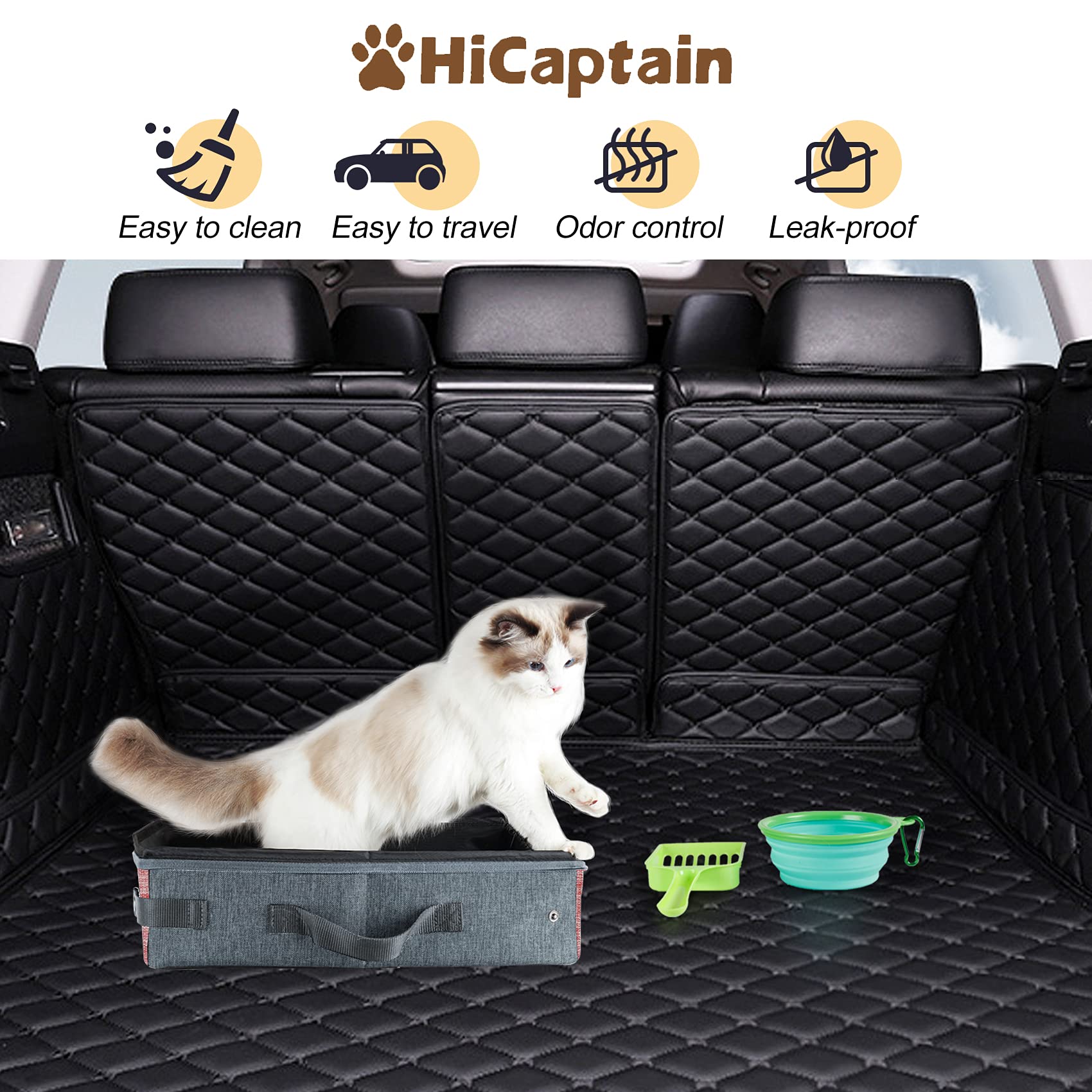 HiCaptain Portable Cat Litter Box with Lid & Handle - Collapsible Travel Litter Carrier for Cats (Medium, Pink/Gray) | Perfect for Road Trips, Camping & Vet Visits