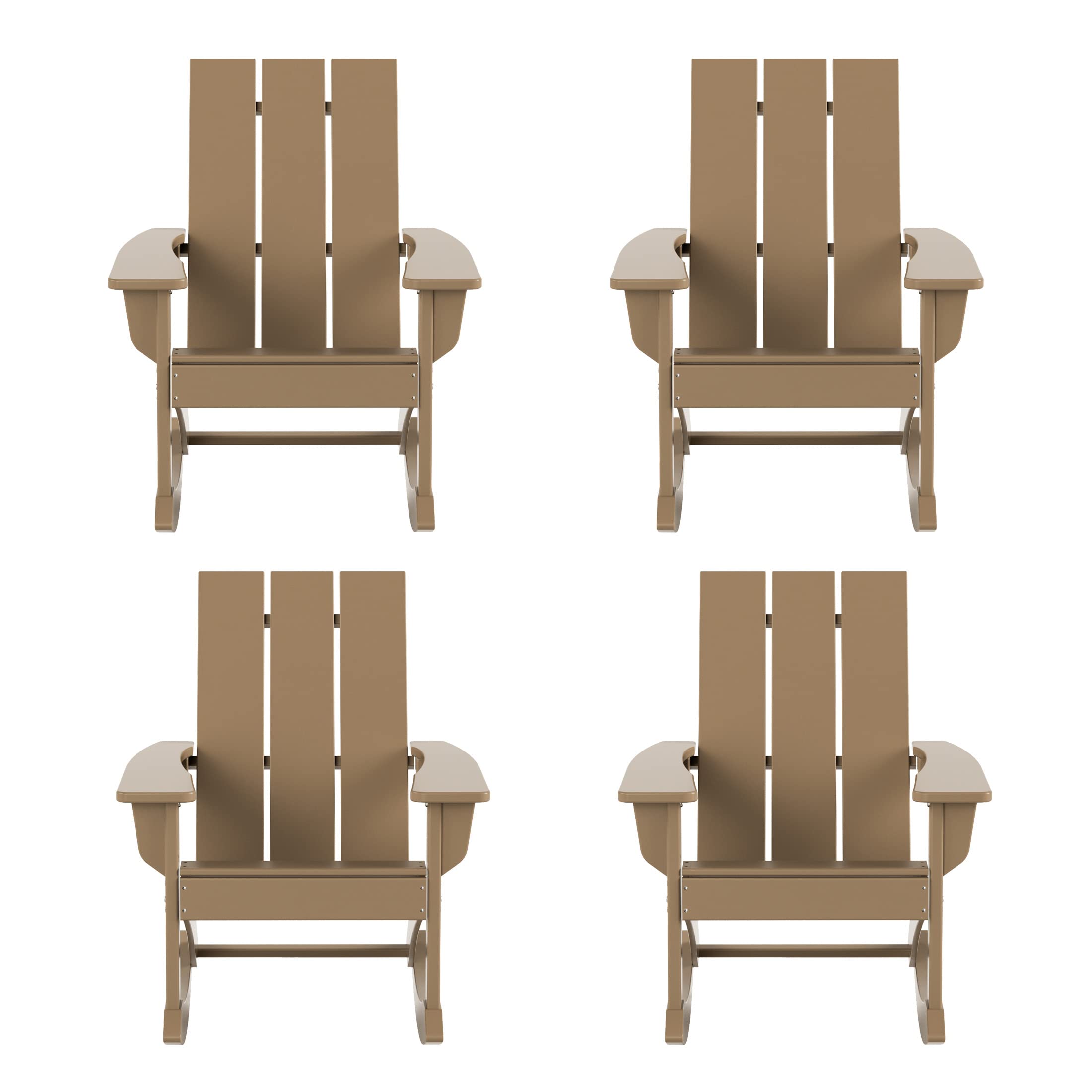WO Home Furniture 4-Piece Patio Rocking Chair Set - Modern Outdoor HDPE UV-Resistant Weathered Wood Rockers for Porch, Garden & Backyard Relaxation