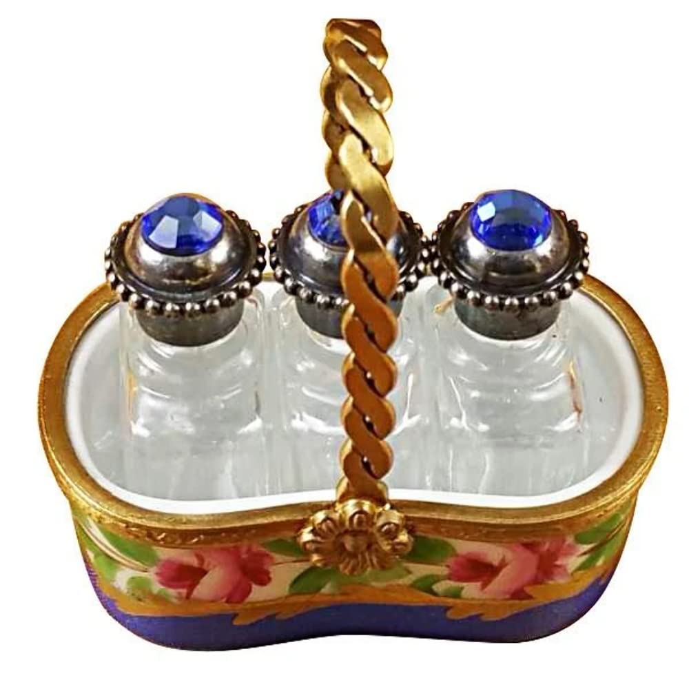 Authentic Limoges Porcelain Basket with 3 Perfume Bottles - Handcrafted French Keepsake Gift for Home Decor, Collectors & Special Occasions