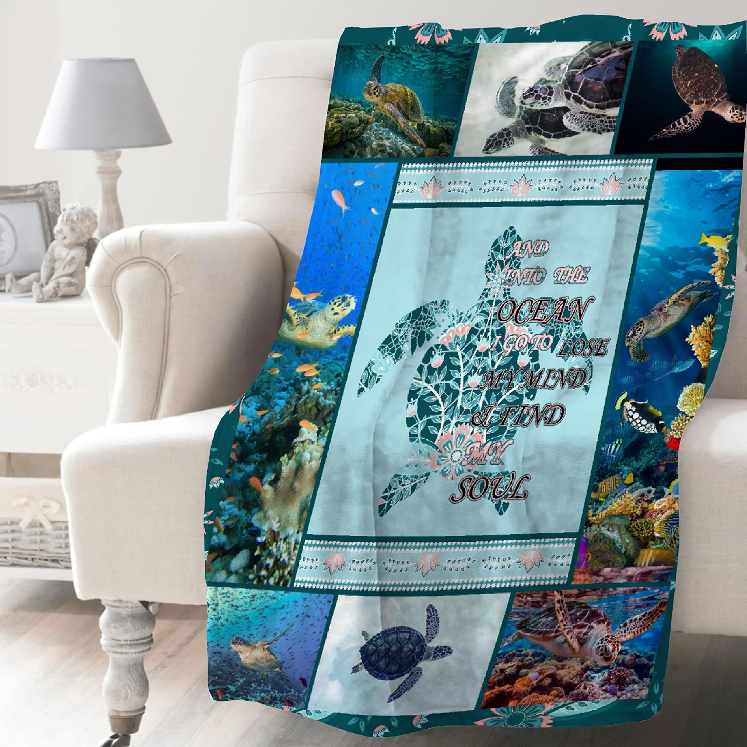 NIUJINMALI Turtle Ocean Print Fleece Blanket - 120