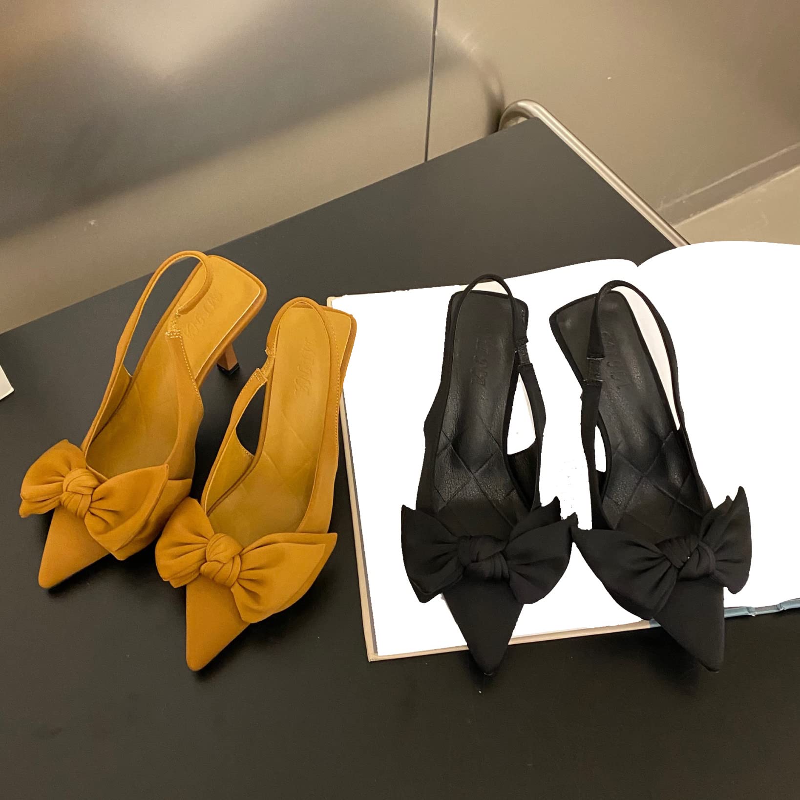 Women's Slingback Heels Sandals - Sweet Bow Closed Toe Stiletto Pumps with Elastic Strap | Dressy High Heels for Party, Wedding & Evening Wear