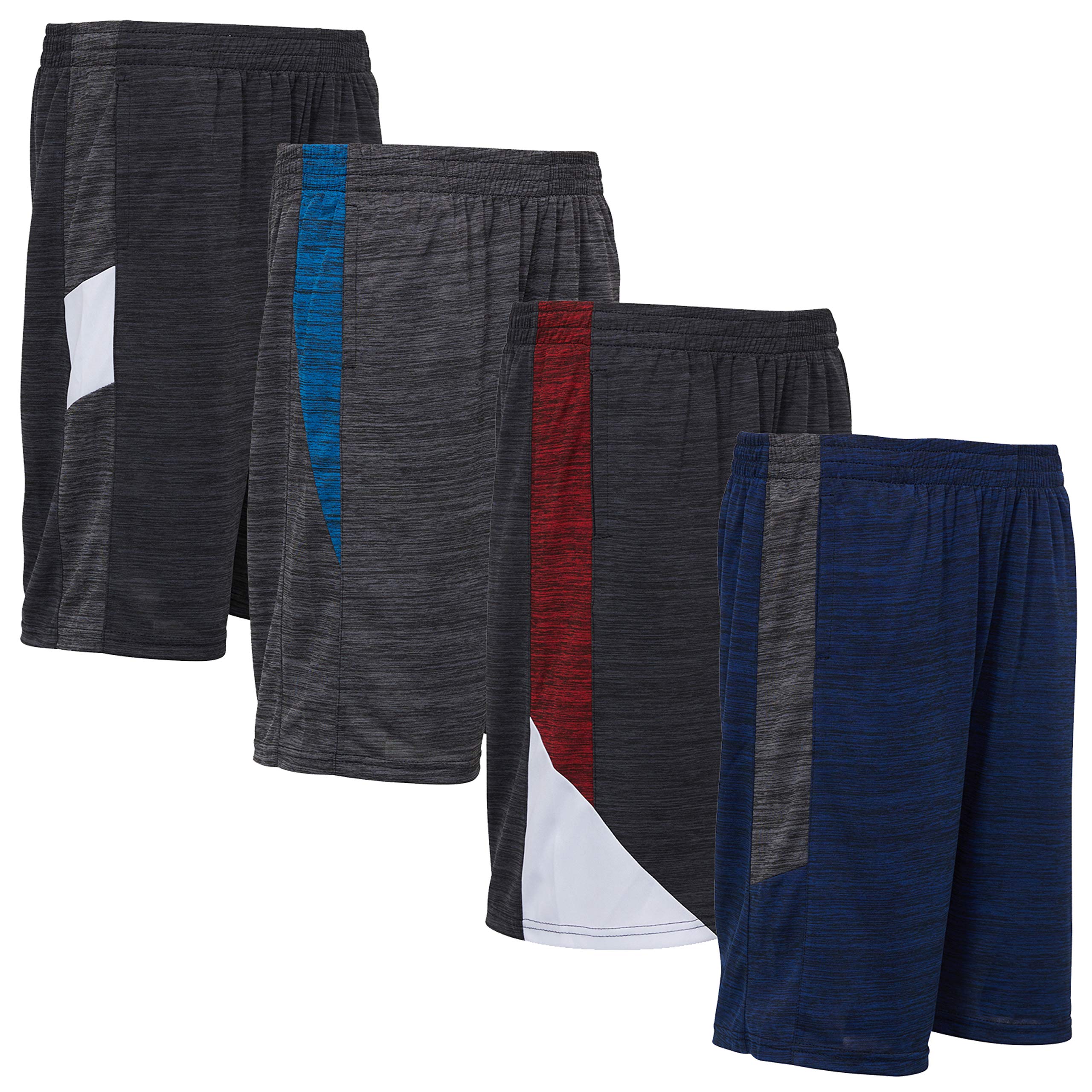 Power Forward 4 Pack Boys Youth Athletic Shorts - Lightweight Basketball Gym Shorts for Active Performance & Sports Workout - Perfect for Training, Games & Casual Wear
