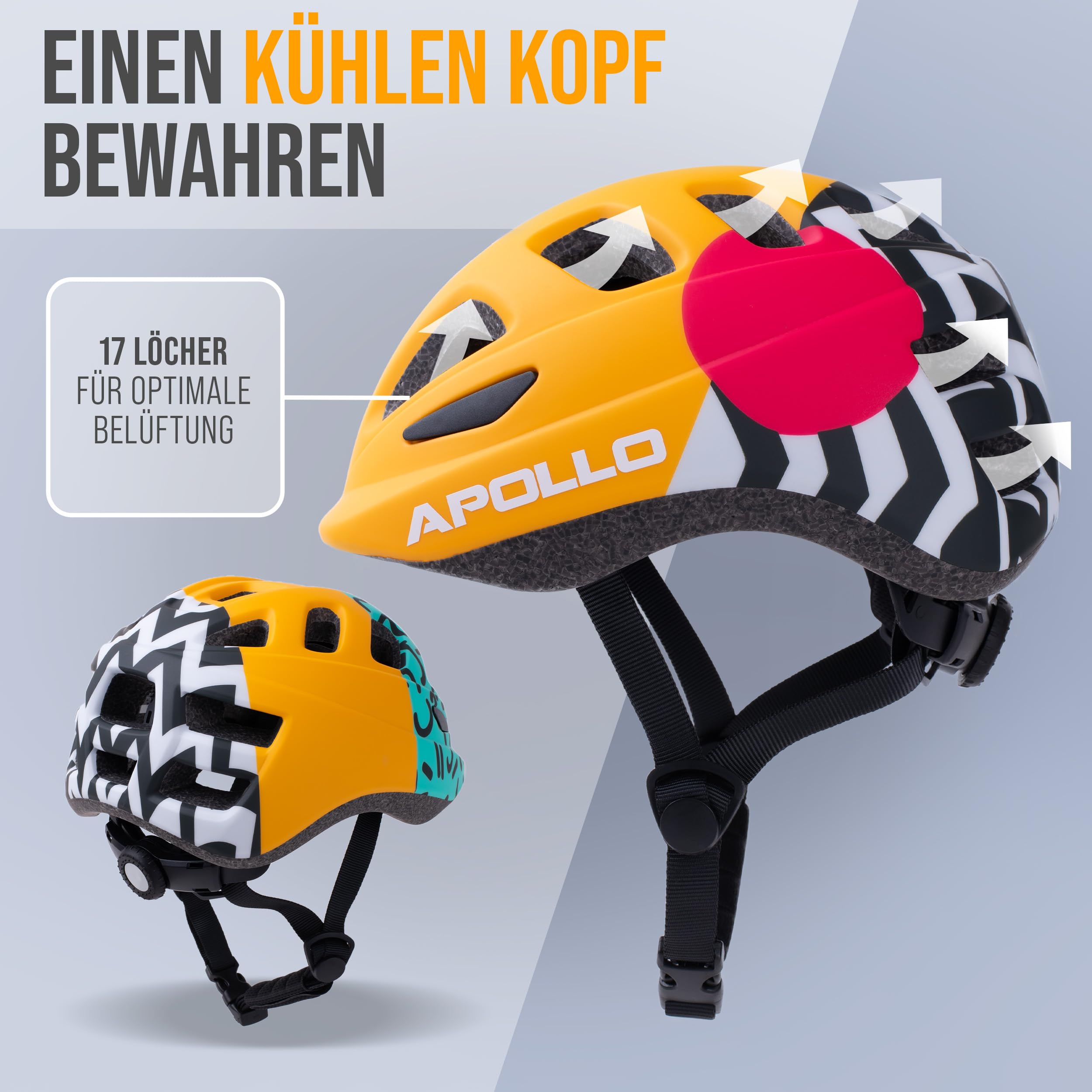Apollo Kids Bike Helmet for Boys & Girls Ages 3+, Adjustable Youth Helmet for Cycling & Scooters - Multi-Sport Safety Helmet for Children (Size 48+) - Perfect for School Commutes, Park Rides & Family Outings