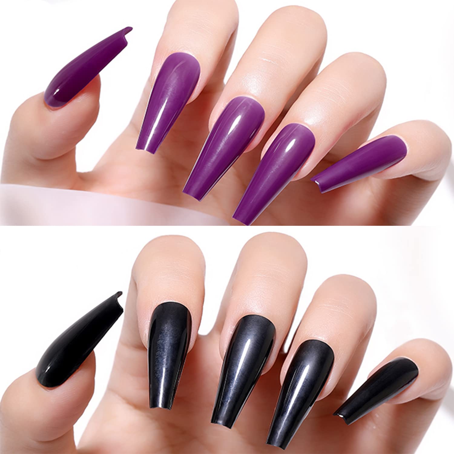 WorldWesties 12Pcs Mixed Color Coffin False Nails - Extra Long Purple & Black Acrylic Nail Tips (10 Sizes) for Women & Girls | Halloween, Party, Cosplay, Salon, Wedding, Prom, Special Occasion Nail Art
