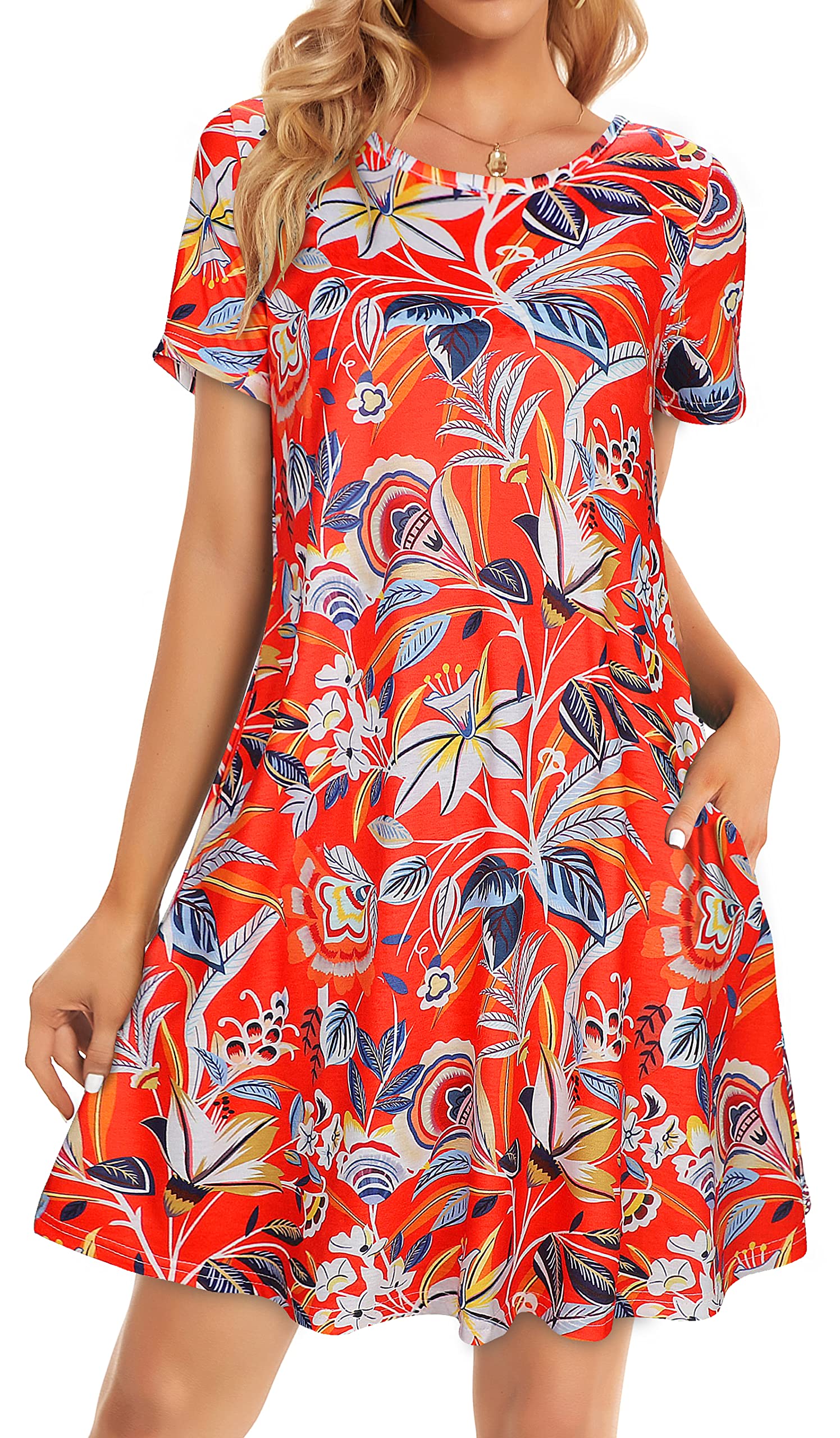 Women's Plus Size Floral Summer Dresses - Casual Short Sleeve Loose Flowy Sundress for Beach, Vacation & Everyday Wear | T-Shirt Style Comfort