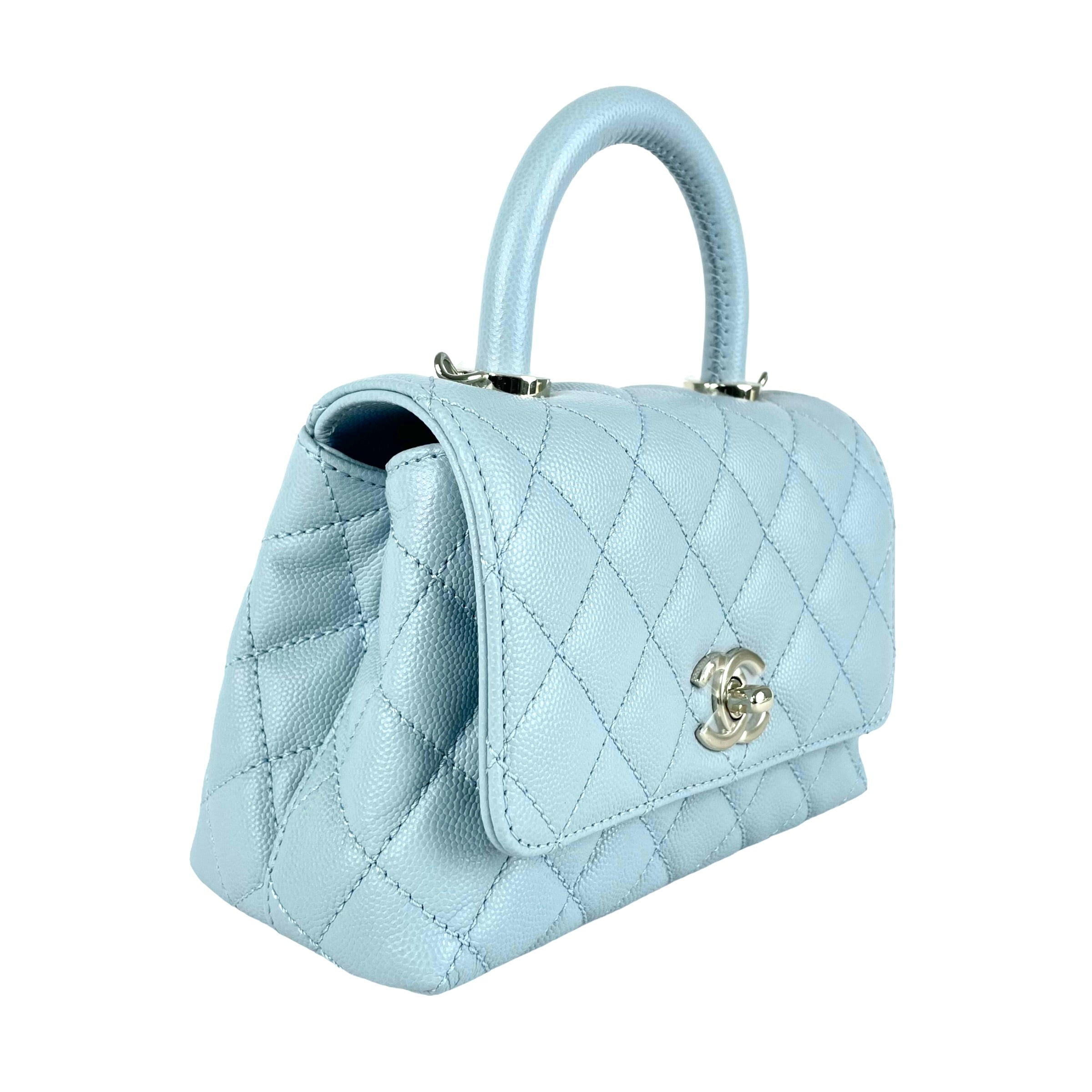 Chanel Mini Coco Handle Bag in Light Blue - Luxury Crossbody Shoulder Bag for Women, Perfect for Parties, Dates & Everyday Use