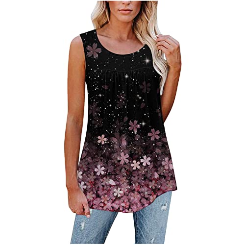 Women's Loose Fit Floral Tank Tops - Scoop Neck Sleeveless Summer Blouses - Trendy Comfy Cute Vest Shirts for Casual Wear, Beach Outfits & Vacation Essentials