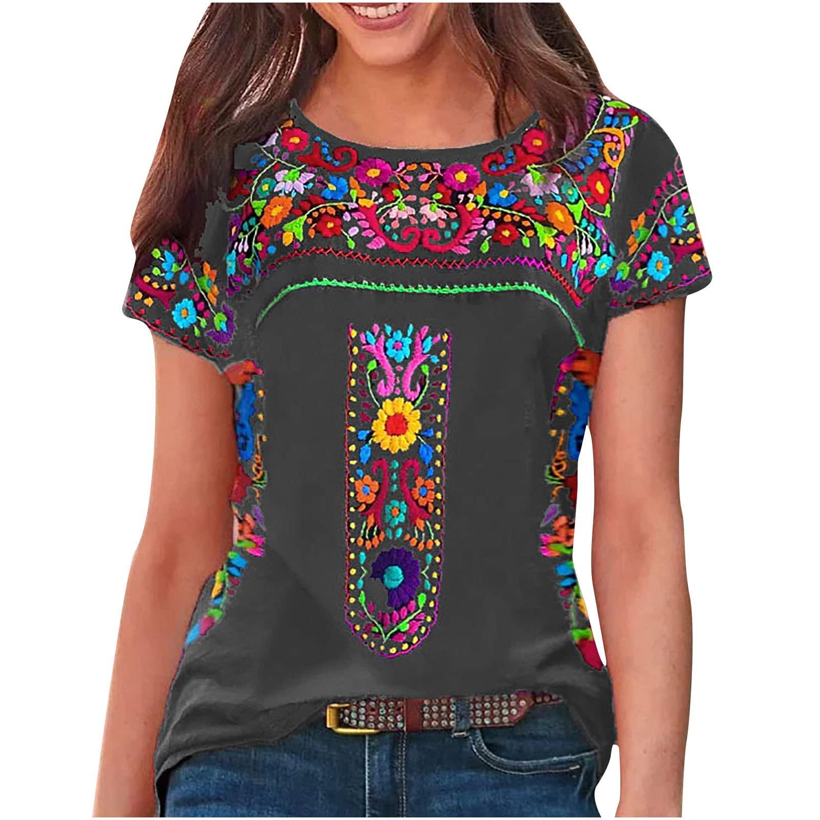 Roliyen Women's Casual Short Sleeve T-Shirt - Flowy Printed Tee Top for Everyday Wear | Perfect for Work, Weekend & Summer Outfits