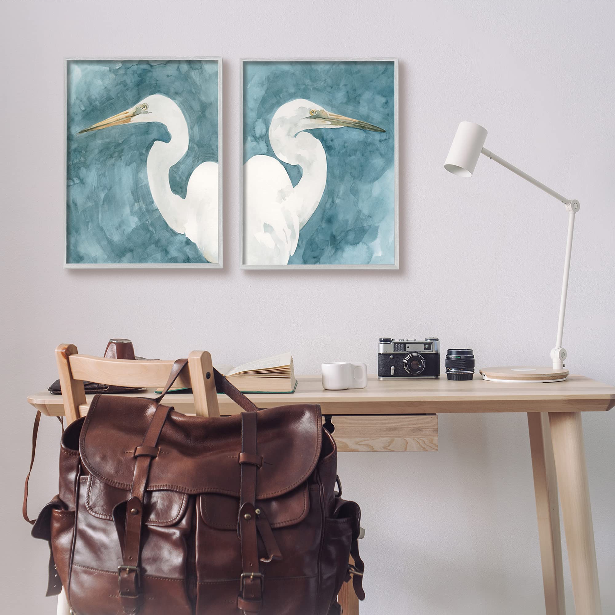 Stupell Industries Nautical Cranes & Bird Portraits Abstract Blue Sky Wall Art Set - 2pc Framed Canvas (16x20 Each) by Emma Caroline Gray - Perfect for Coastal, Beach House & Boho Home Decor