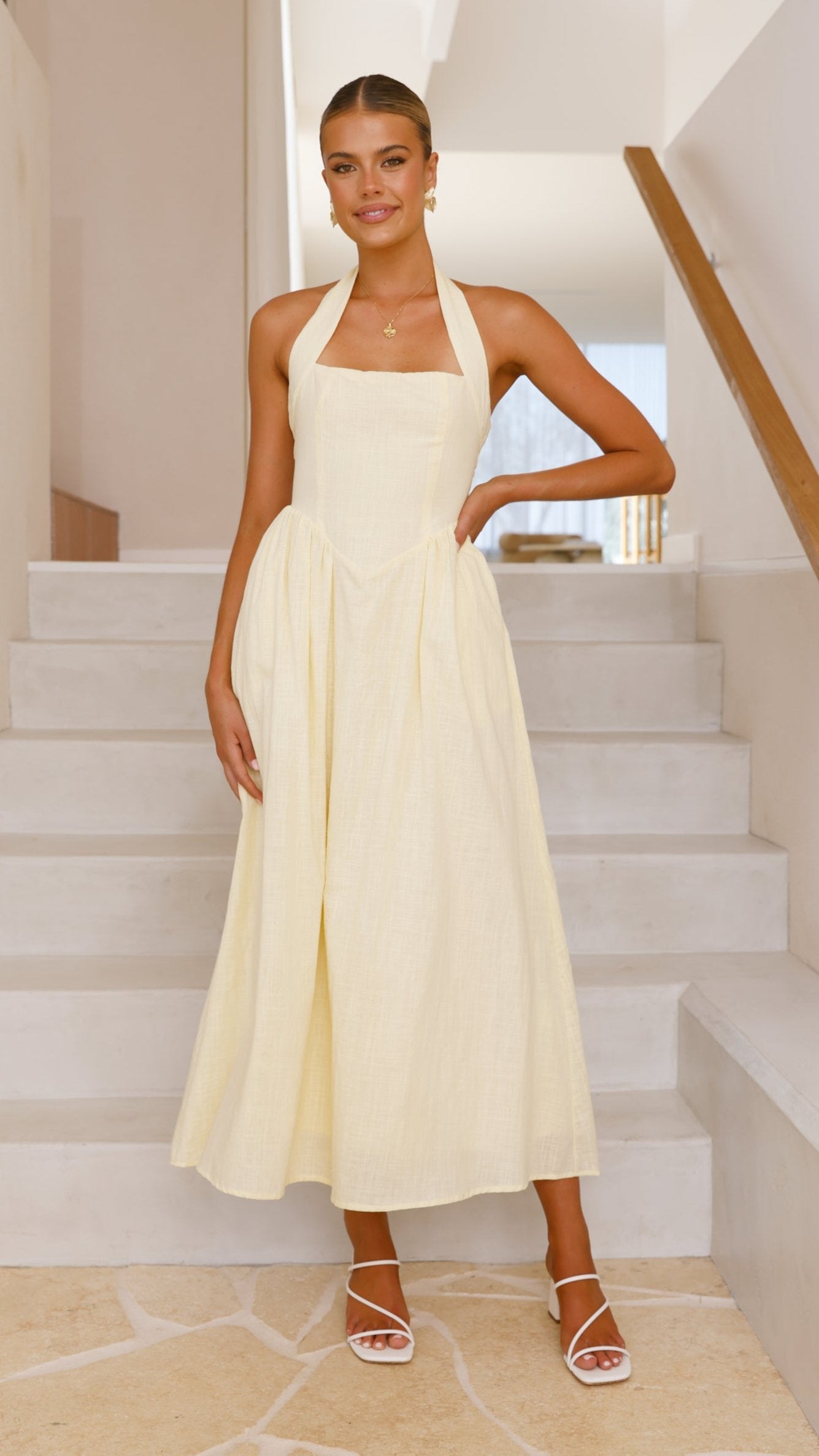 Caden Maxi Dress - Flowy Lemon Print Summer Dress for Women | Beach Vacation, Party & Casual Wear
