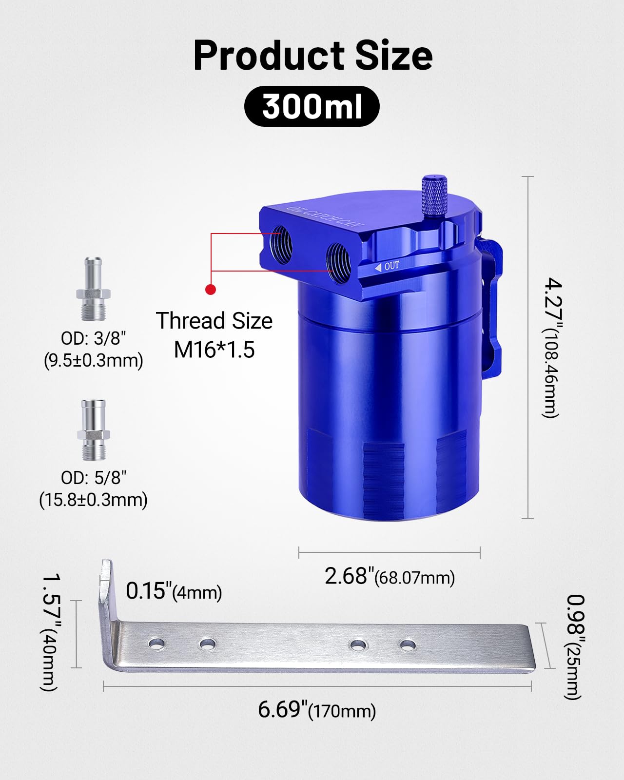 EVIL ENERGY Universal Baffled Oil Catch Can - 300ml Aluminum Oil Separator with Blue Finish | Compatible with Most Vehicles | Perfect for Performance Cars, Trucks & Off-Road Use