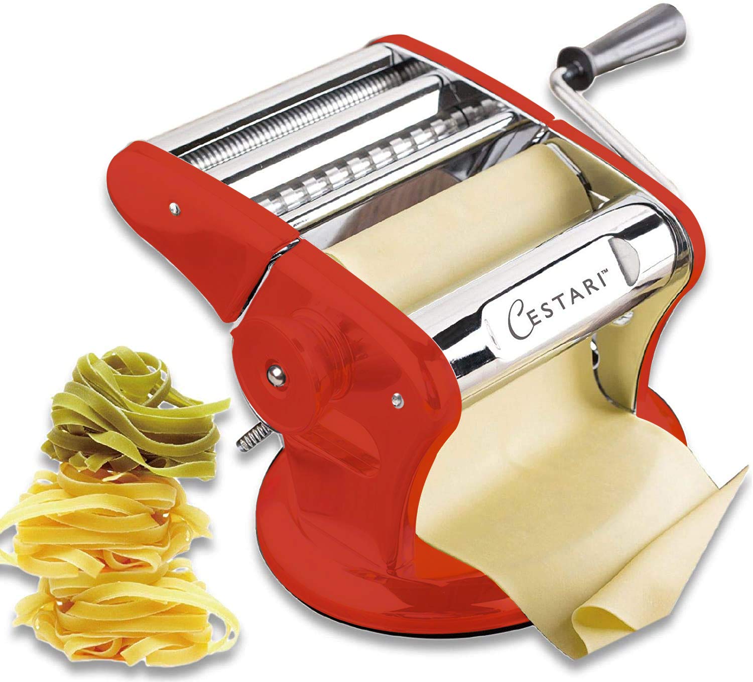 Cestari Ultimate Stainless Steel Pasta Maker Machine with Patented Suction Base - 150mm Pasta Roller with Hand Crank, Cutter & Recipes - Perfect for Homemade Pasta, Ravioli, Lasagna & Italian Cooking