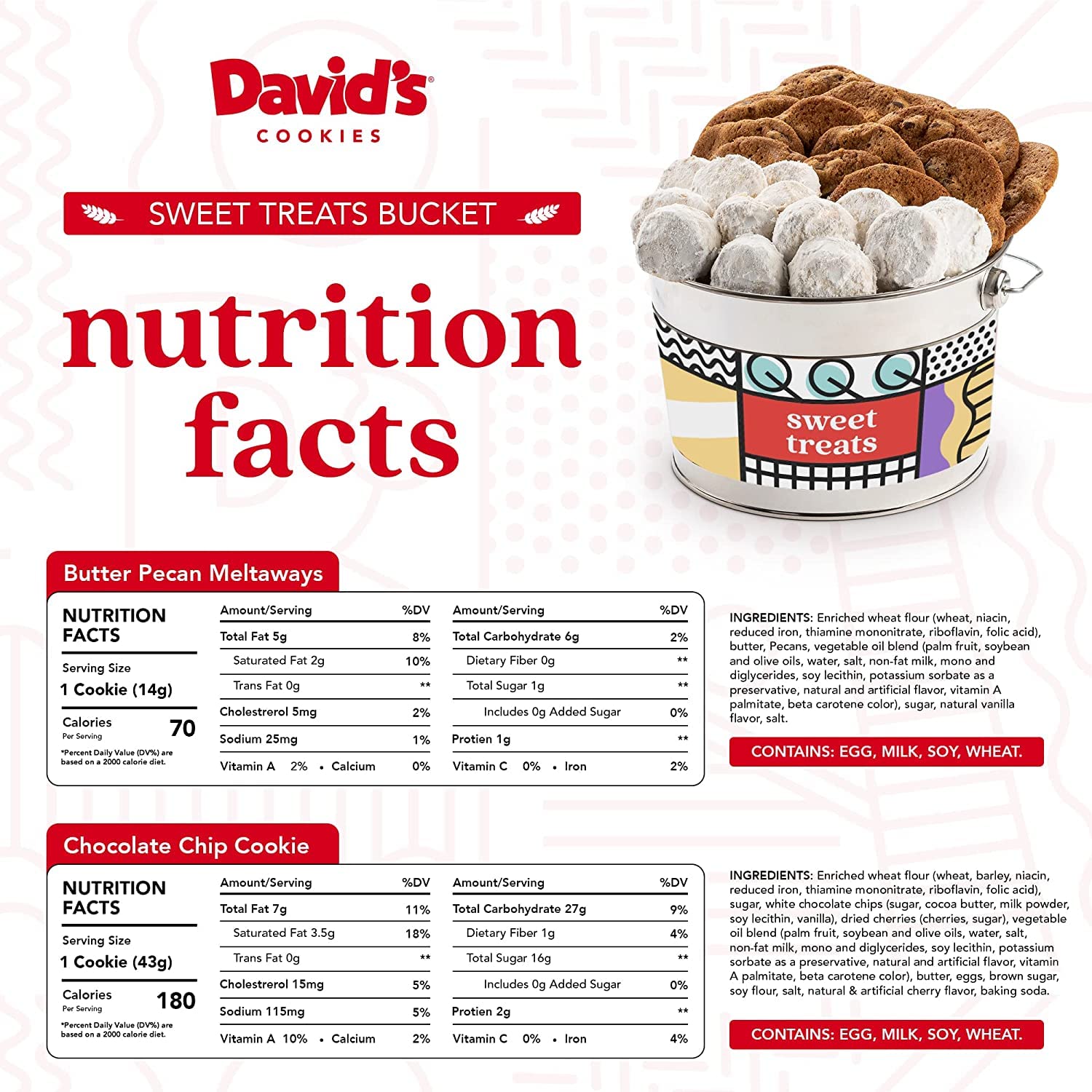 David’s Cookies Gourmet Assorted Cookies Bucket - 1.3 Lbs of Thin Crispy Cookies & Butter Pecan Meltaways | Traditional Homemade Recipes | Perfect Gift for Family, Friends & Office Parties | Sweet Treats for Holidays, Birthdays & Special Occasions