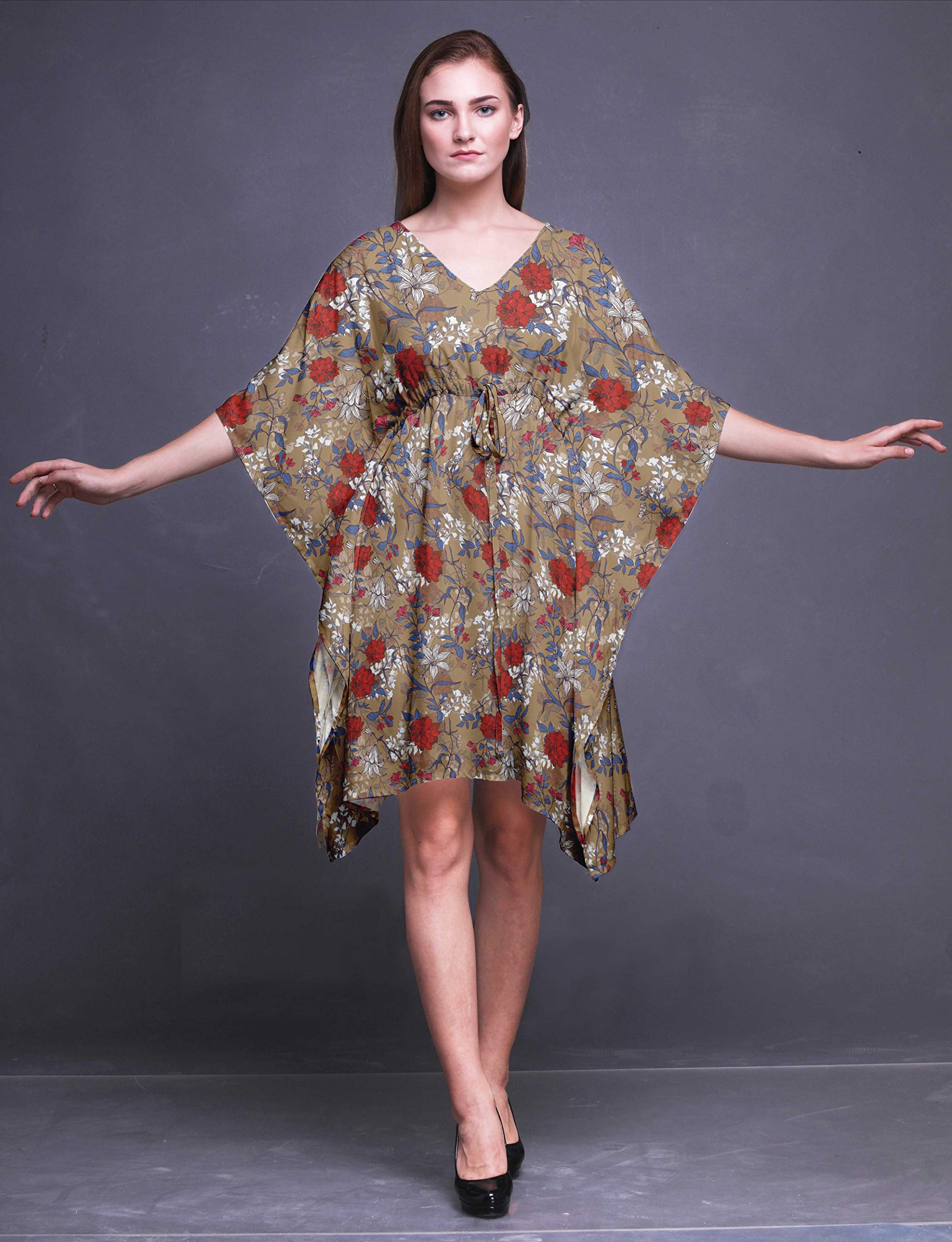 Bimba Women's Short Caftan Midi Dress - Beach Cover Up Swimwear Kaftan for Summer Vacation & Poolside Lounging