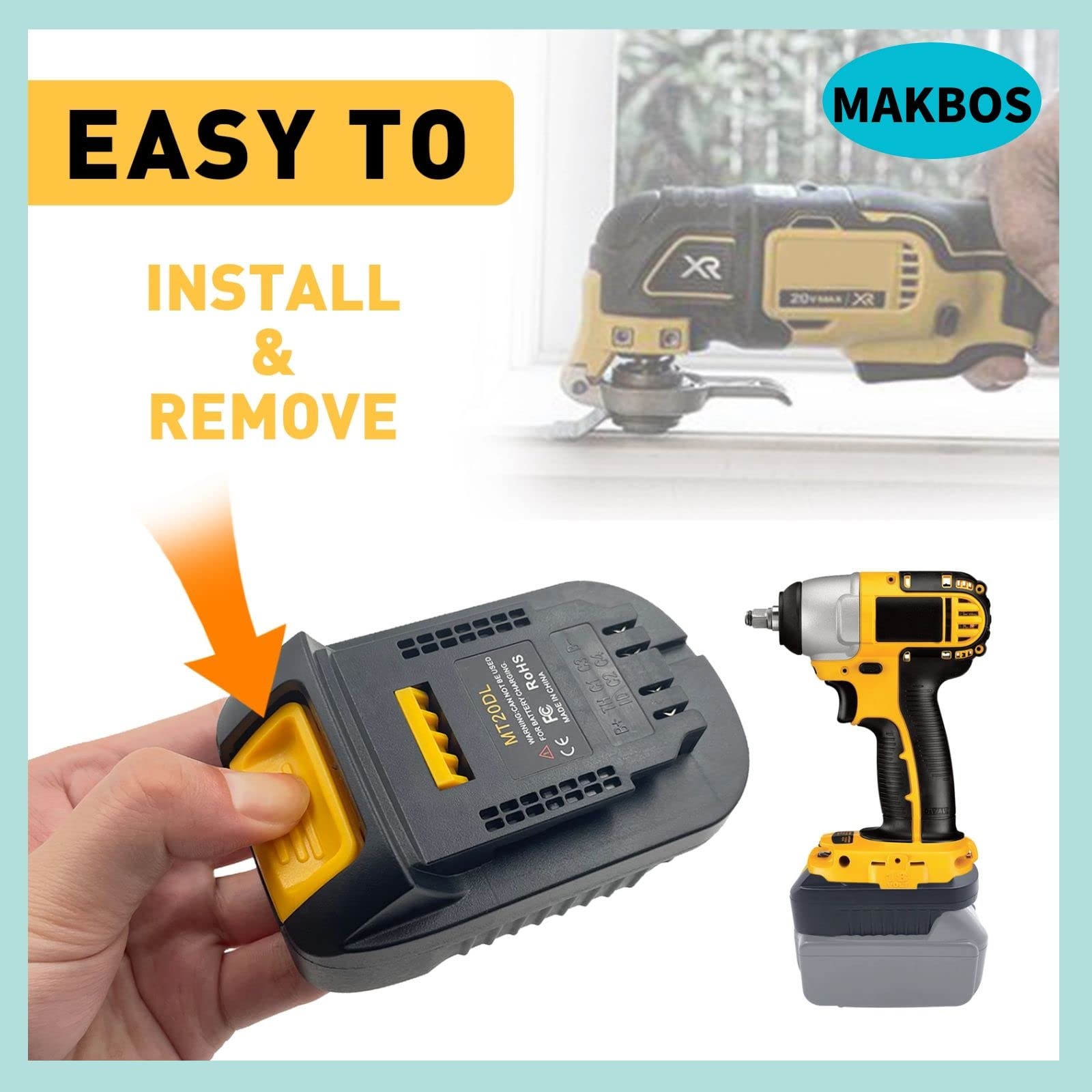 DeWalt 20V to Makita 18V Battery Adapter - MT20DL Converter for BL1430 BL1860 BL1815 Li-ion to DeWalt DCB200 18V/20V Lithium-Ion - Power Tool Accessory for DIY, Construction & Woodworking Projects
