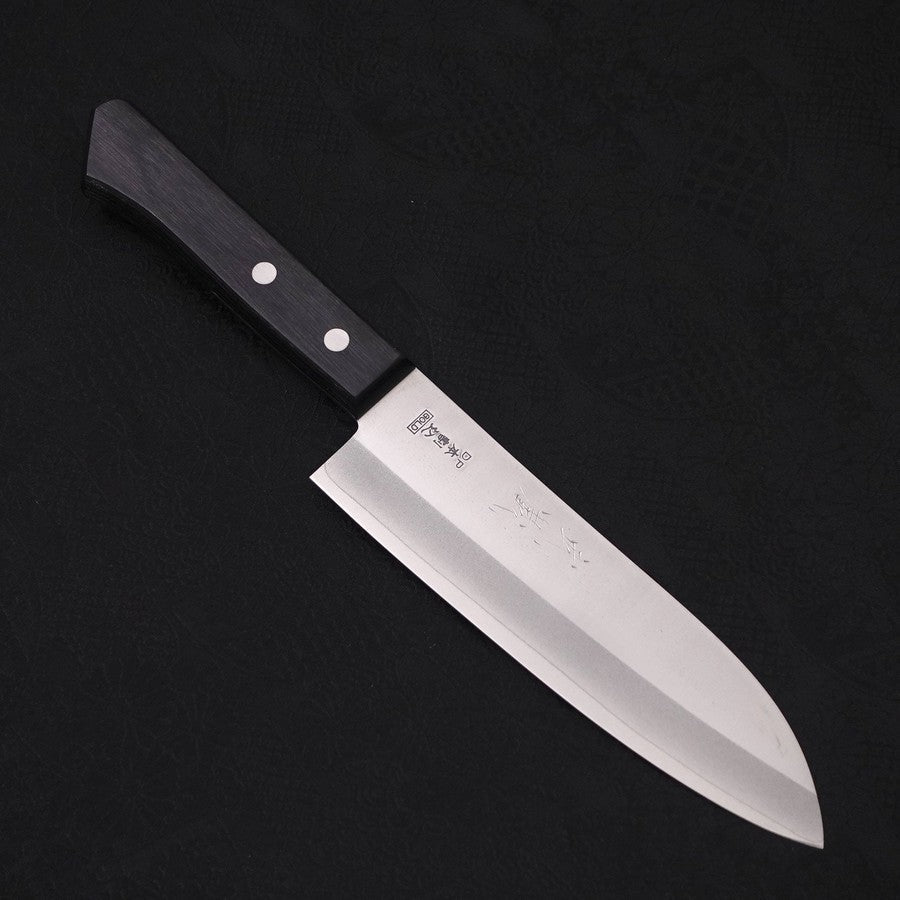VG-1 Santoku Knife 165mm - Premium Japanese Kitchen Knife with Polished Blade & Ergonomic Black Handle - Perfect for Slicing, Dicing, and Chopping Vegetables, Meat, and Fish