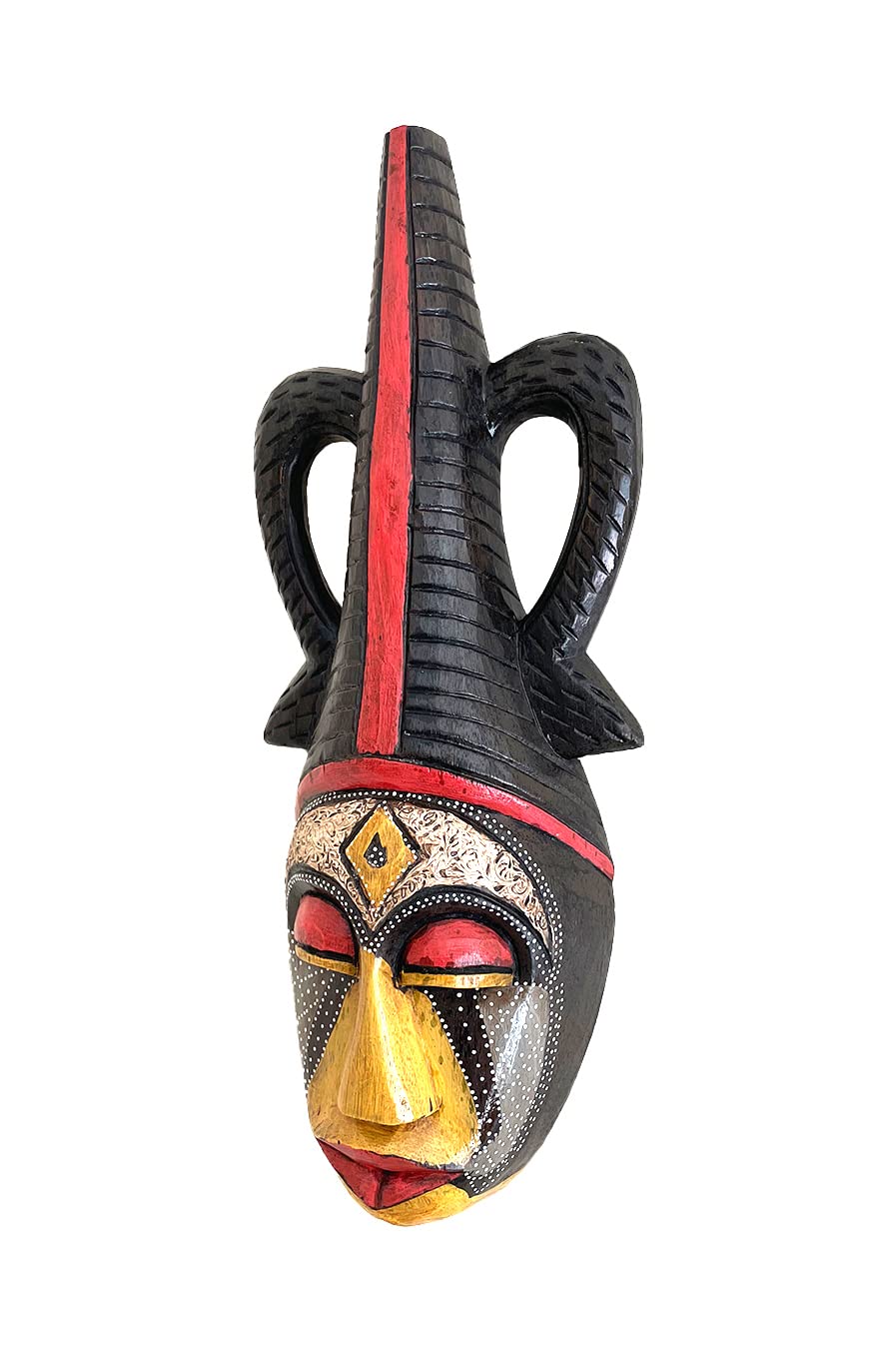 Hand Carved African Wooden Wall Mask - OMA Tribal Tiki Home Decor for Protection & Good Luck | Perfect for Living Room, Bedroom & Office Wall Art