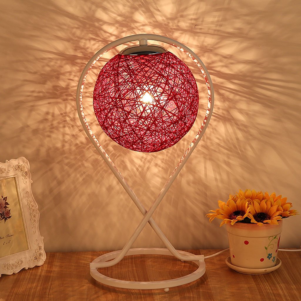 Modern Handmade Rattan Desk Lamp - Stylish Home Office Lighting, Creative Bedside Table Lamp for Bedroom & Living Room (Red) - Perfect for Reading, Working & Relaxing