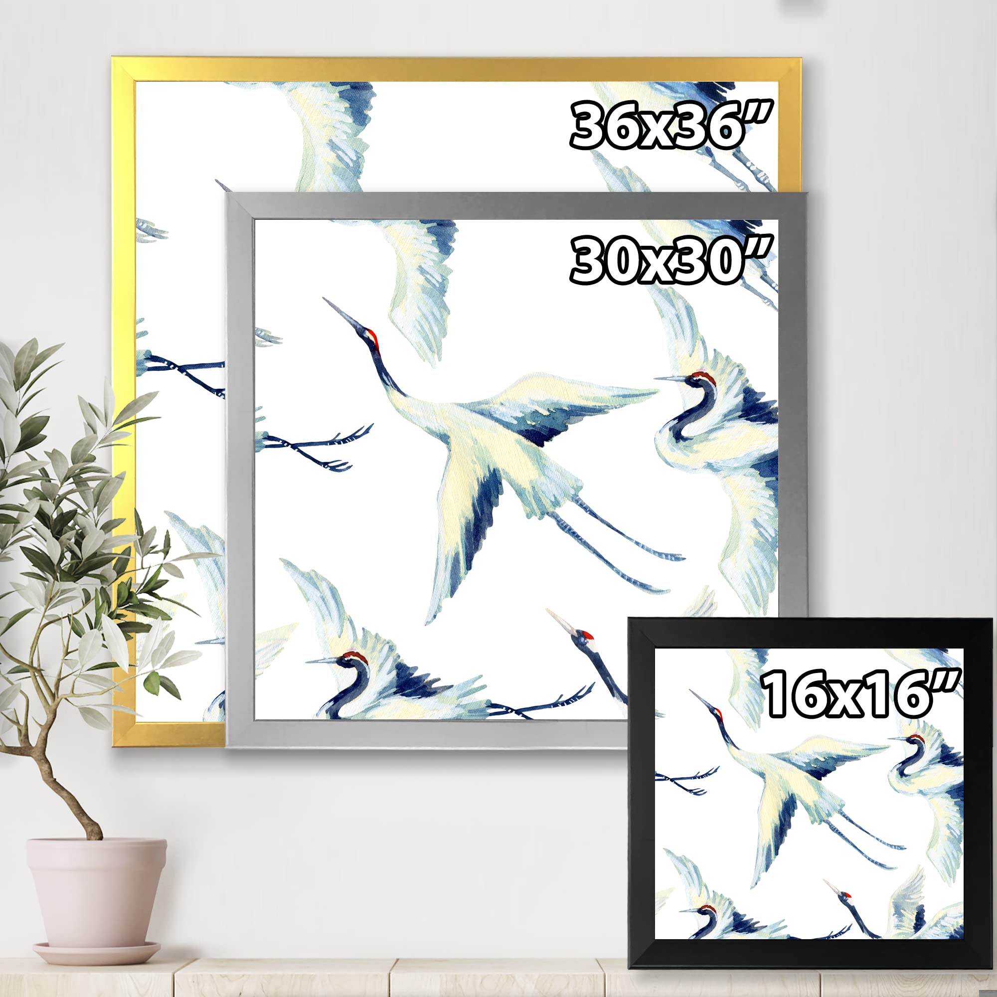 Asian Crane Bird Traditional Framed Wall Art - Handmade Home Decor for Living Room, Bedroom & Office | Feng Shui Inspired Painting