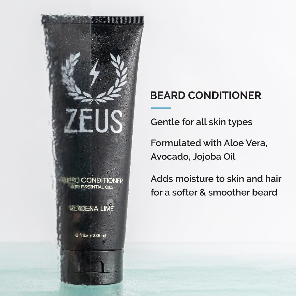 ZEUS Beard Growth Kit for Thick Beards - Natural Beard Shampoo, Conditioner & Premium Sandalwood Beard Oil (Made in USA) - Perfect for Daily Grooming & Styling