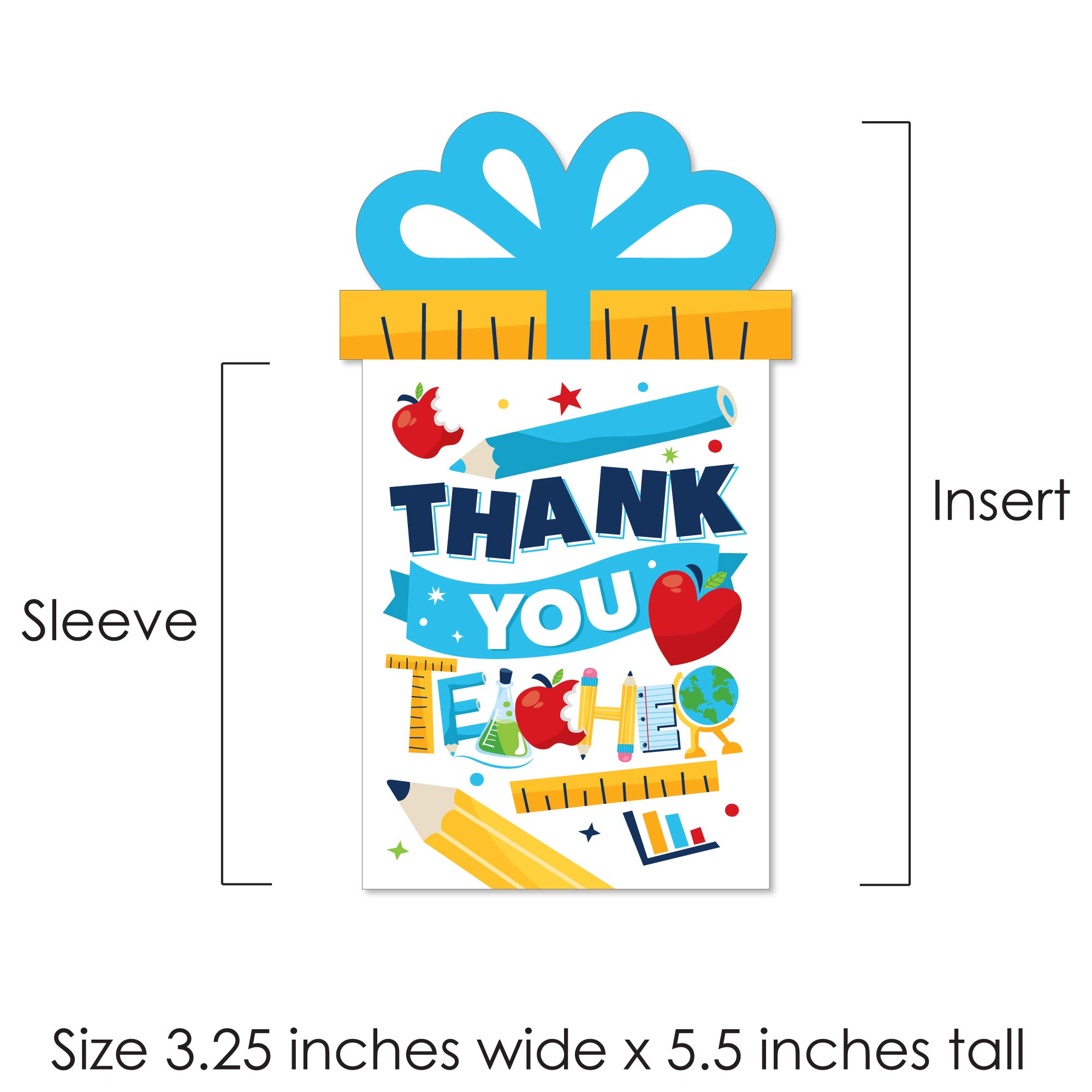 Big Dot of Happiness Thank You Cards for Teachers with Money & Gift Card Sleeves - 8-Piece Appreciation Gift Holder Set for Teacher Appreciation Week, End of Year Gifts & Holiday Thank You Notes